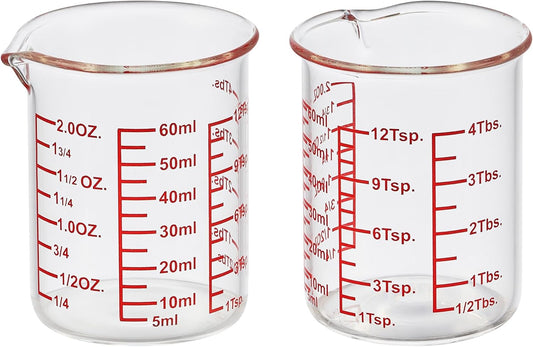 High Borosilicate Glass Measuring Cup-V-Shaped Spout,Glass Measuring Beaker for Kitchen or Restaurant, Easy to Read, 60 ML (2 Oz)-Pack of 2