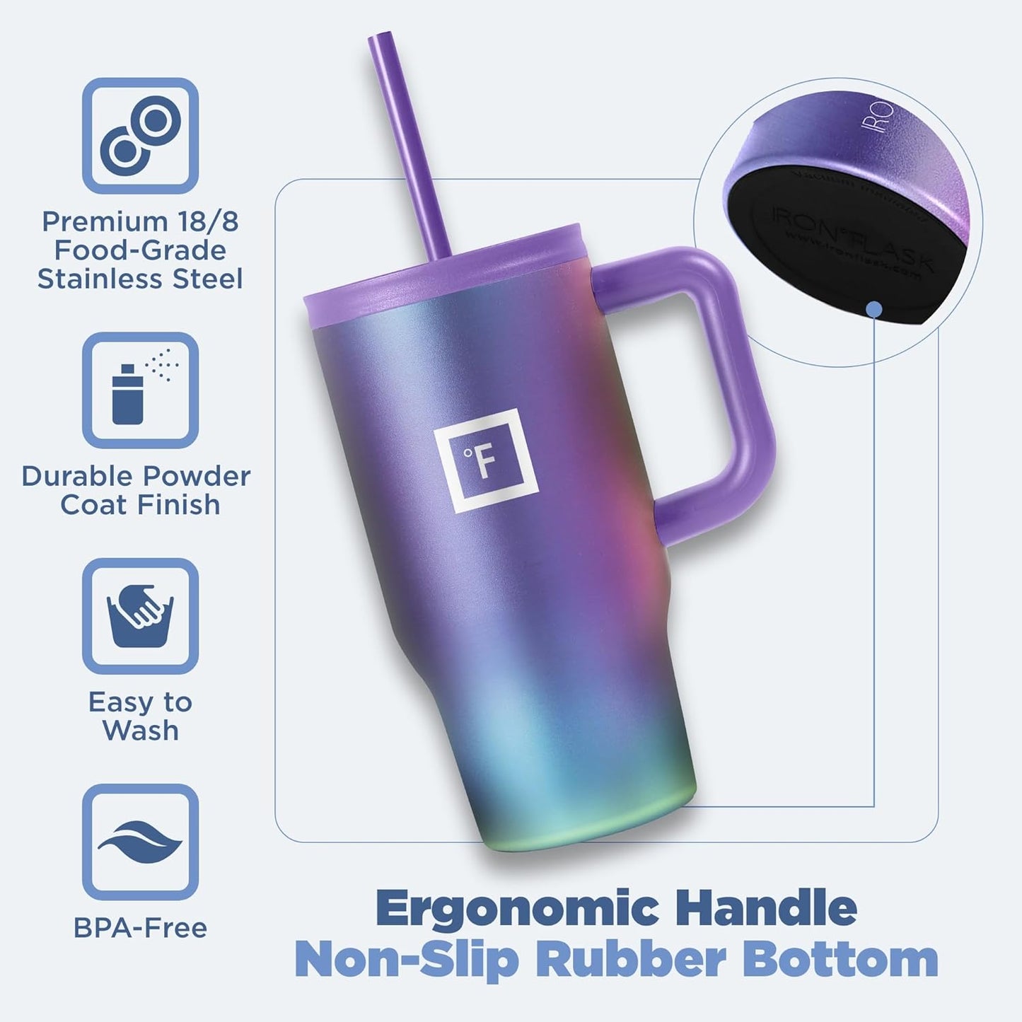 IRON °FLASK Co-Pilot Insulated Mug w/Straw & Flip Cap Lids - Cup Holder Bottle for Hot, Cold Drink - Leak-Proof- Water, Coffee Portable Travel Tumbler - Cashmere Cream, 16 Oz