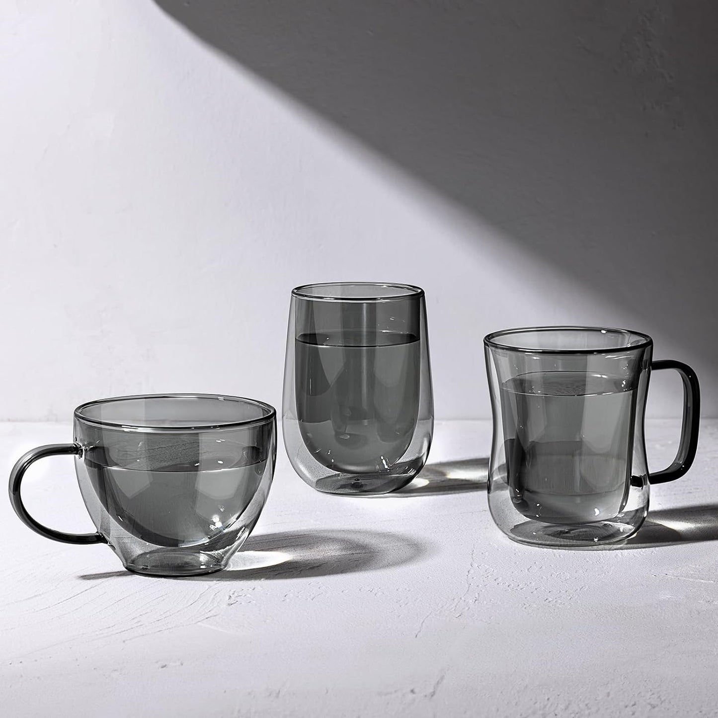 ecooe Black Double Walled Glass Coffee Mug 12 oz Latte Cappuccino Cups Set of 2 Coffee Cups with Handle, Heat Resistant Double Wall Glass Cup for Tea Milk Juice Ice Cream, Birthday Gifts for Mum Dad