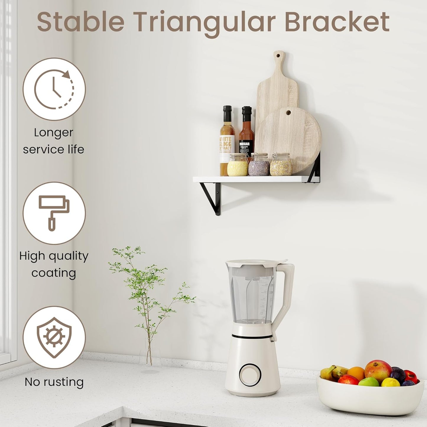 Dreamland White Floating Shelves for Wall, 16W x 8D Wall Mounted Shelves Set of 2, Floating Shelves Bedroom with Sturdy Metal Brackets for Living Room, Bathroom and Kitchen