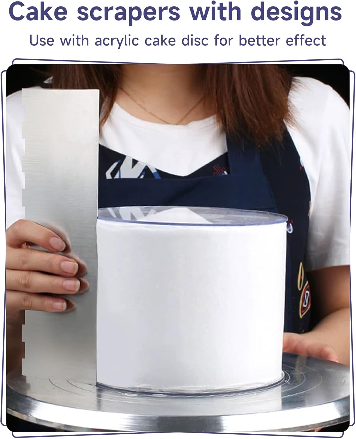 12 Inch Stainless Steel Cake Scraper Set of 2, Metal Cake Scraper Double Sided Patterned Edge for Icing Smoother,Tall Cake Scraper, Cake Combs for Buttercream