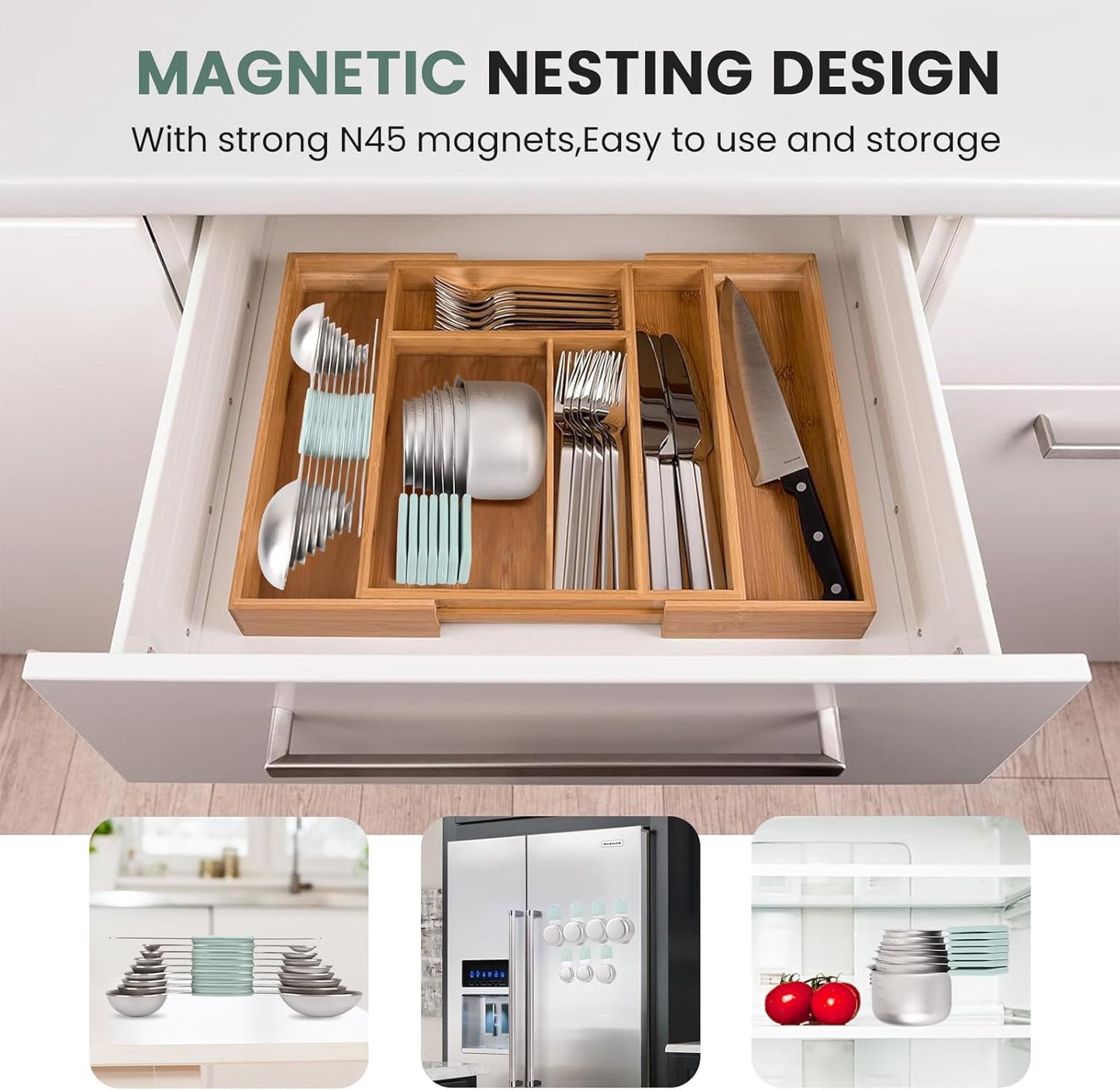 Magnetic Measuring Cups and Spoons Set-Heavy Duty 304 Stainless Steel,Double Measurement Markings,Set of 16 with Leveler for Measure Dry and Liquid Ingredients (Mint)