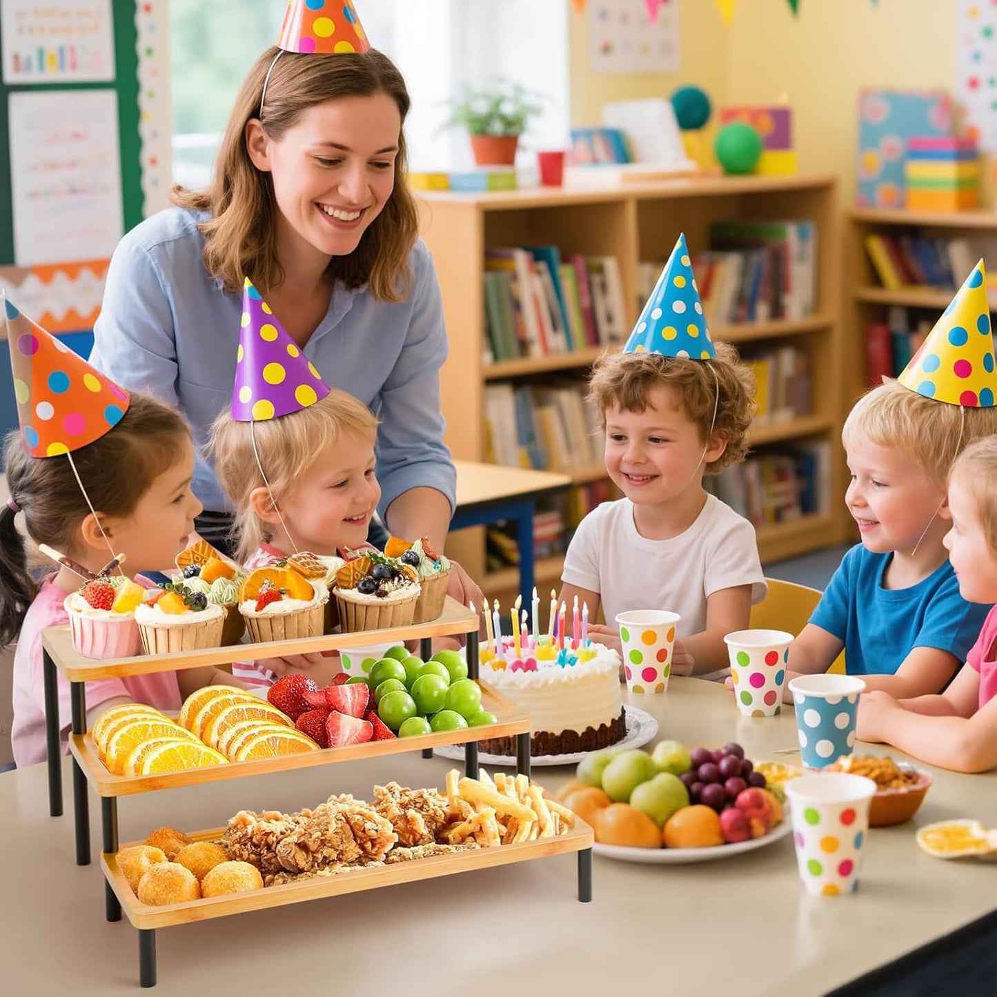 3 Tier Serving Tray Set,17" Serving Tray Stand & Platter Tower Plate for Party Supplies,Reusable Trays for Food Fruit Cookie Afternoon Tea Hosting, Appetizer,Dessert Table Display Set