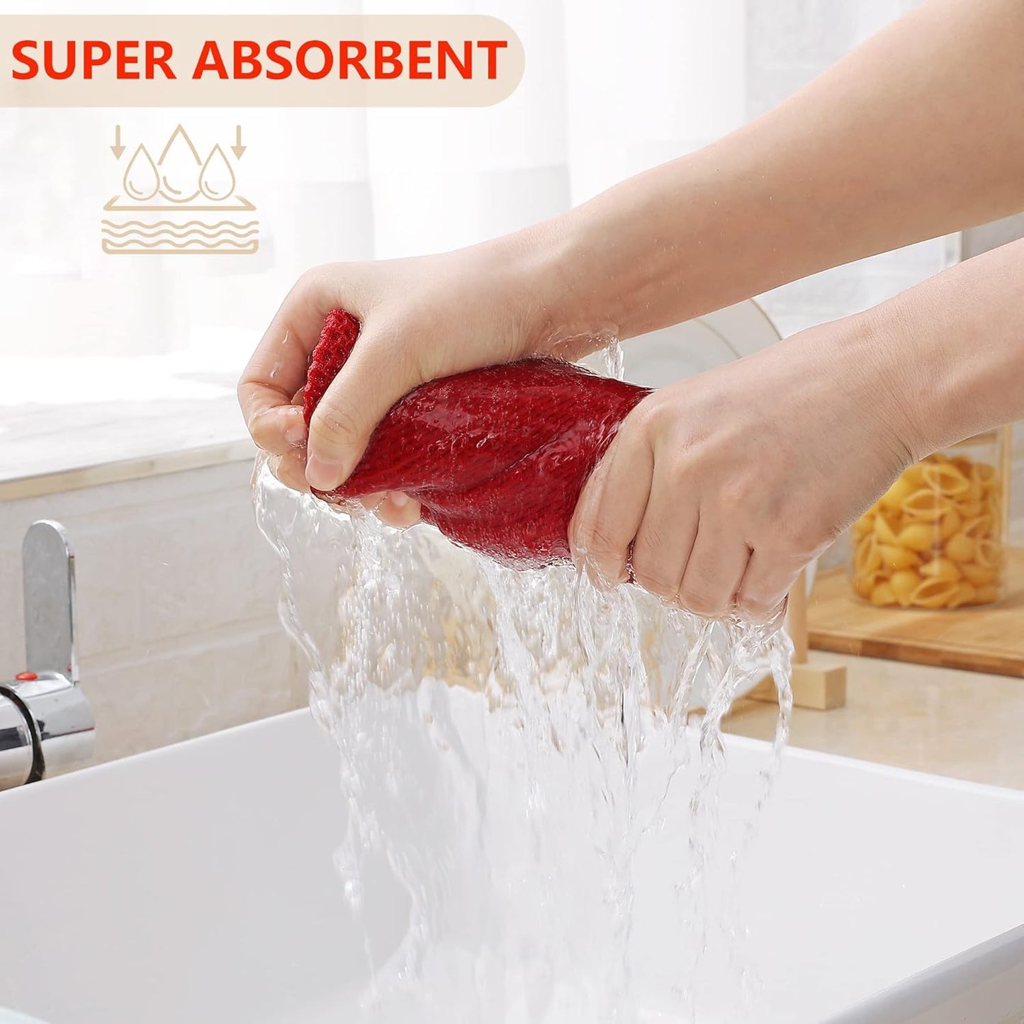 Homaxy 100% Cotton Waffle Weave Kitchen Dish Cloths, Ultra Soft Absorbent Quick Drying Dish Towels, 12 x 12 Inches, 12-Pack, Red