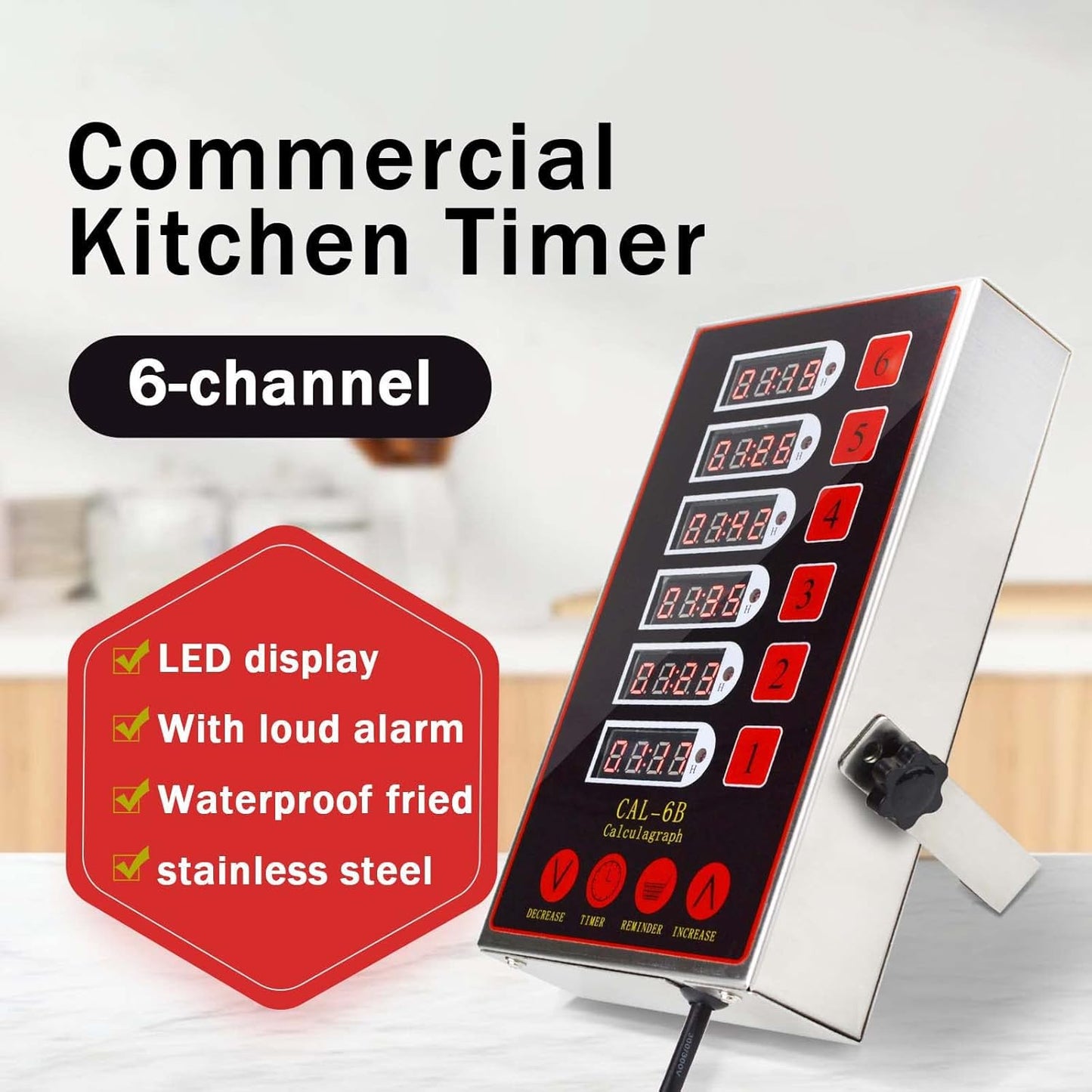 6 Channel Digital Commercial Kitchen Timer Cooking Reminder Loud Ring Alarm
