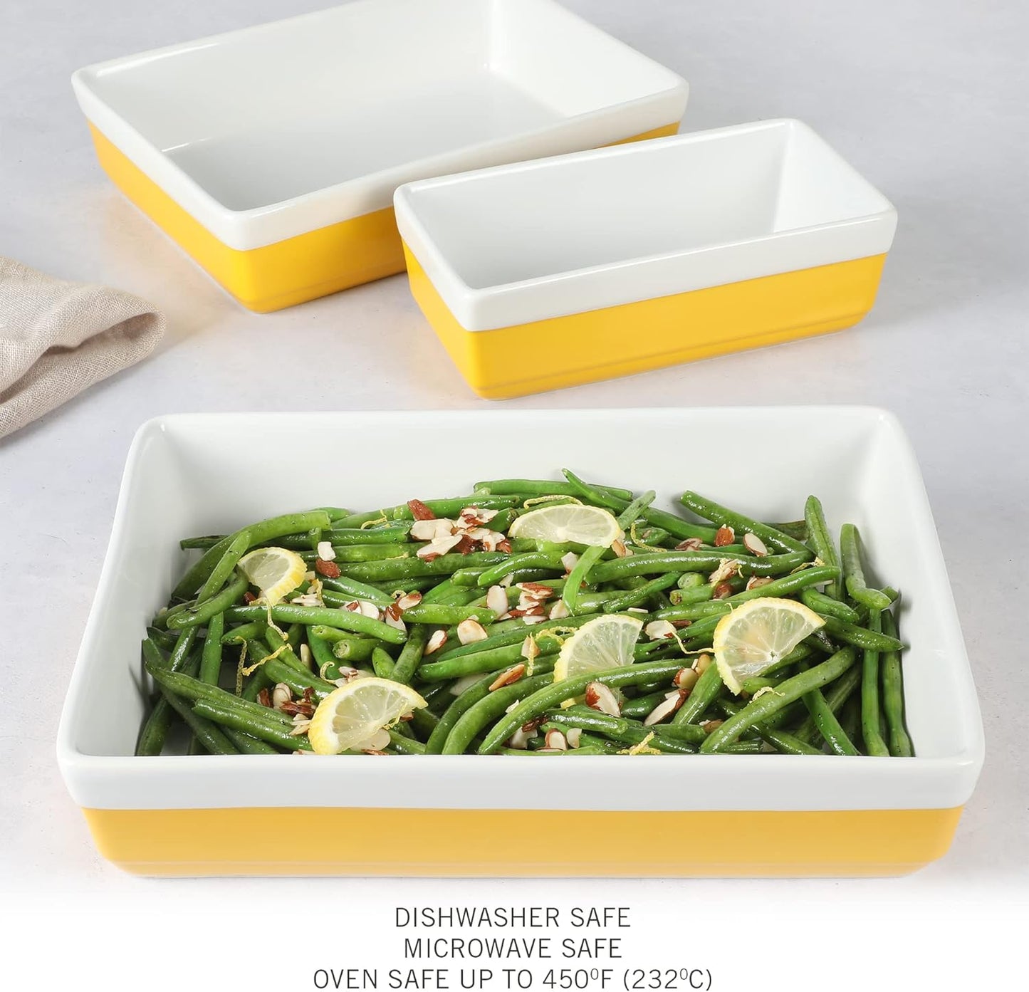MARTHA STEWART 3 Piece Oven to Table Stoneware Bakeware, Baking Dish & Casserole Set - Yellow