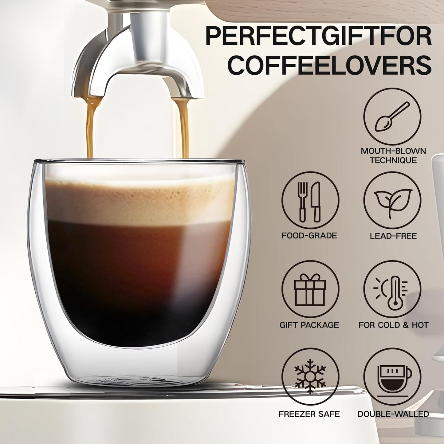 Set of 4 Double Walled Glass Coffee Mugs 3 Ounces Insulated Layer Coffee Cups Borosilicate Glass Espresso Cup for Hot Beverage,Cappuccino,Tea,Latte,Wine,Microwave Safe