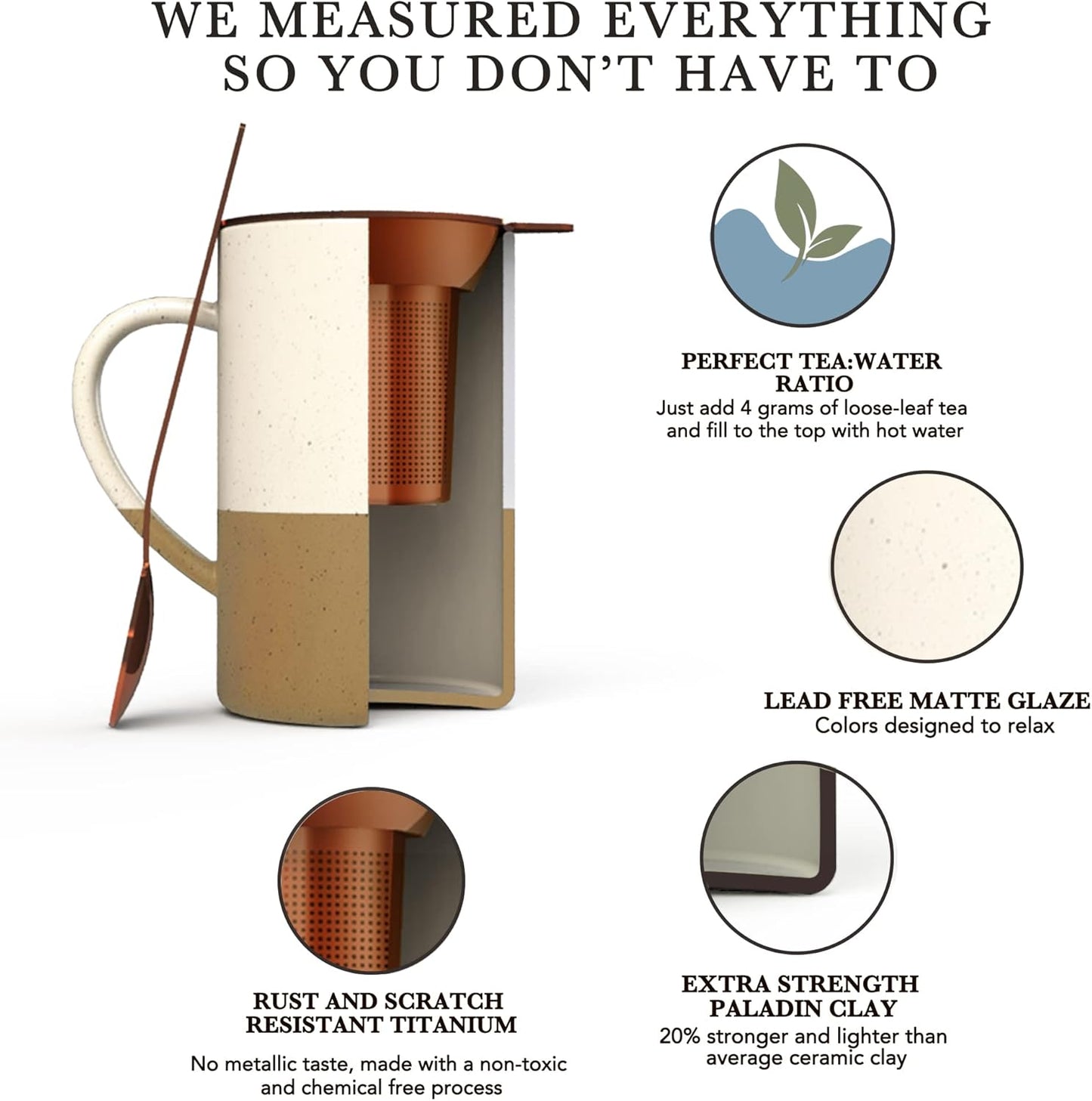 Mora 12oz Ceramic Tea Cup with Infuser, Spoon, Lid - Microwave & Dishwasher Safe