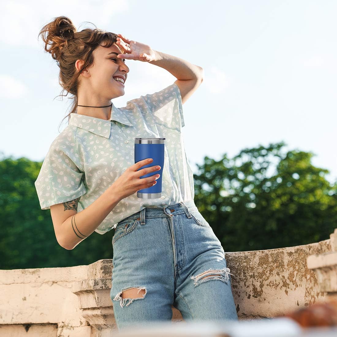 DOMICARE 20oz Tumbler with Lid Stainless Steel Tumblers Bulk, Double Wall Vacuum Insulated Coffee Travel Mug Powder Coated Tumbler, 4 Pack Dark Blue