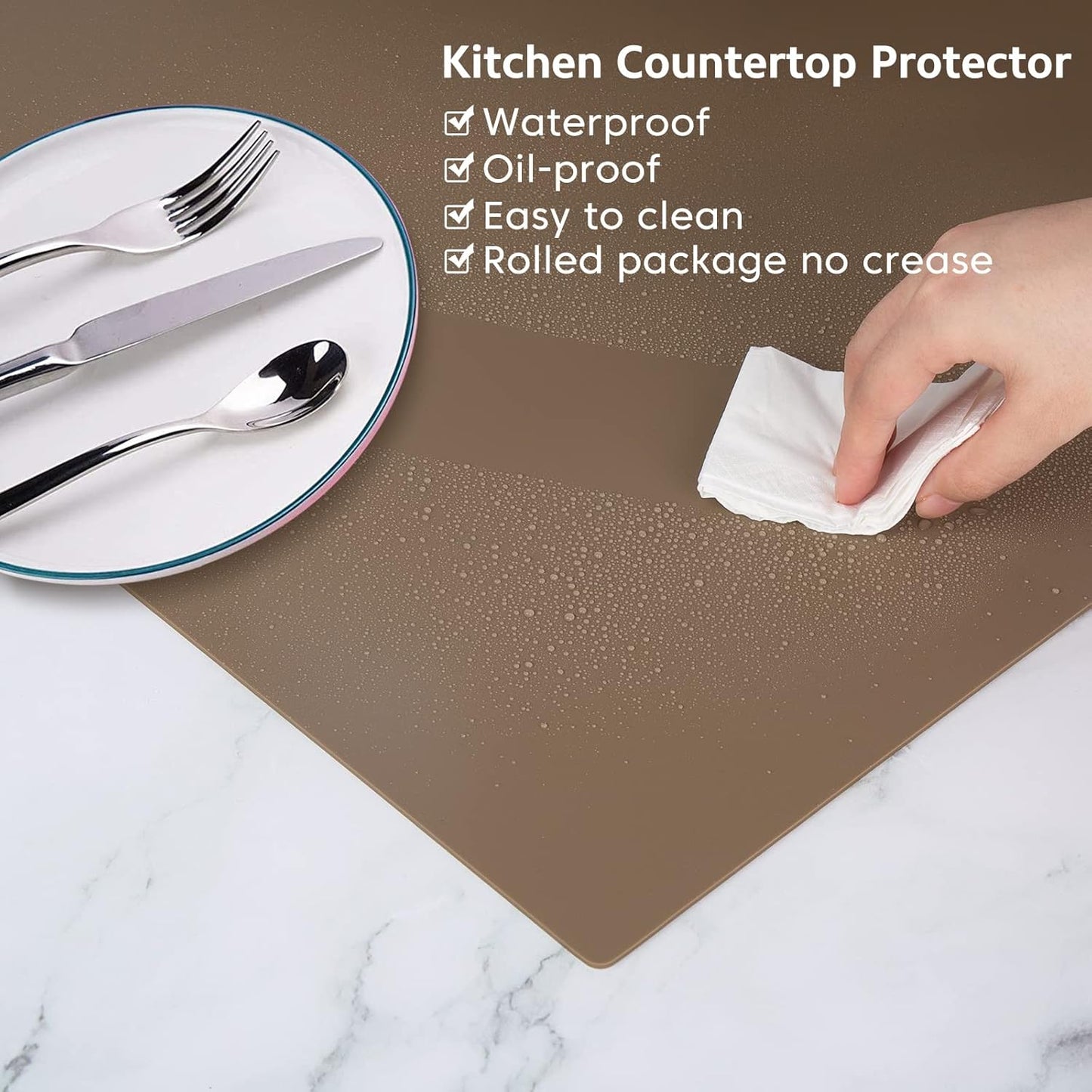 Silicone Mats for Kitchen Counter, Nonslip Silicone Mats for Crafts Countertop Protector Heat Resistant Mat (78.7” x 24” x 0.08”, Taupe)