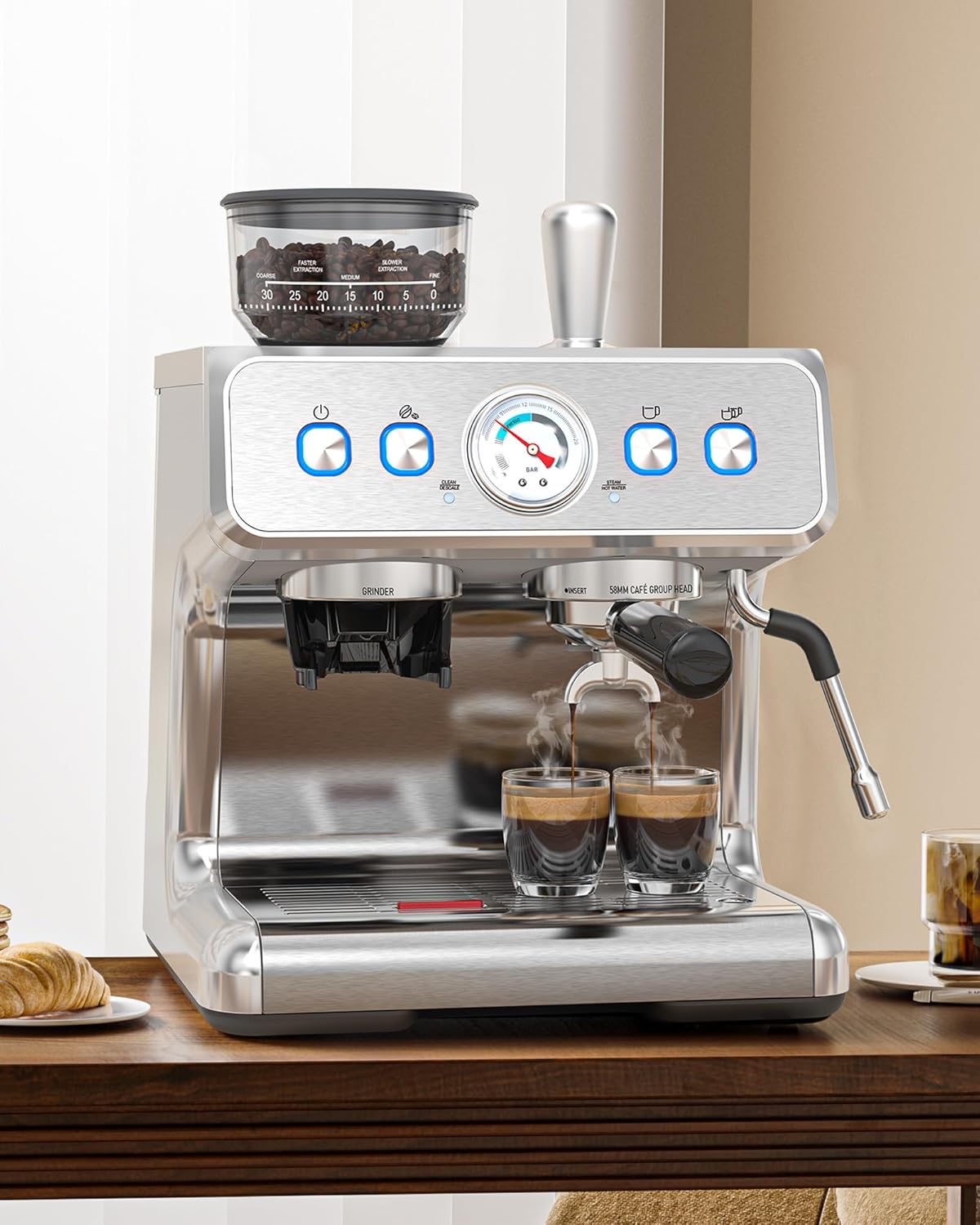 (2025 Upgrade)20 Bar Espresso Machine with Grinder & Milk Frother Steam Wand, Tamping Tools, Expresso Coffee Machines 58mm Commercial Espresso Maker for Home or Café, Perfect for latte, Cappuccino