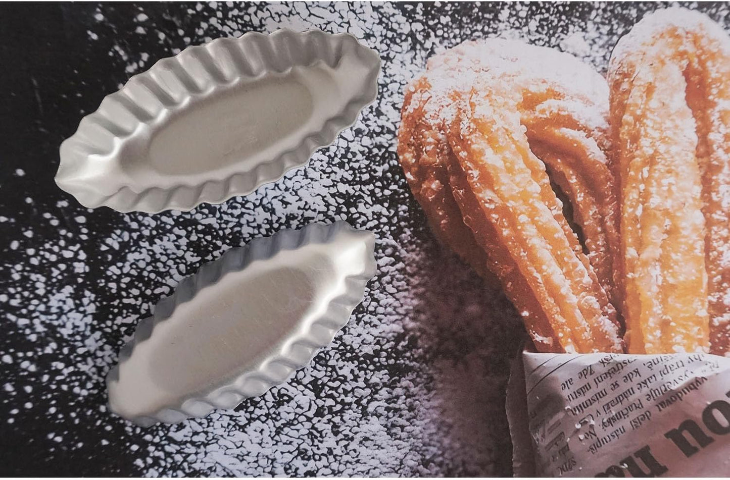 10PCS Aluminum Boat Tart Pan, Fluted Oval Tart Mold, Small Boat Shape Baking Mold, Wavy Tartlet Pie Pans, Pudding Molds Flower Edge Trays Specialty Design - Silver