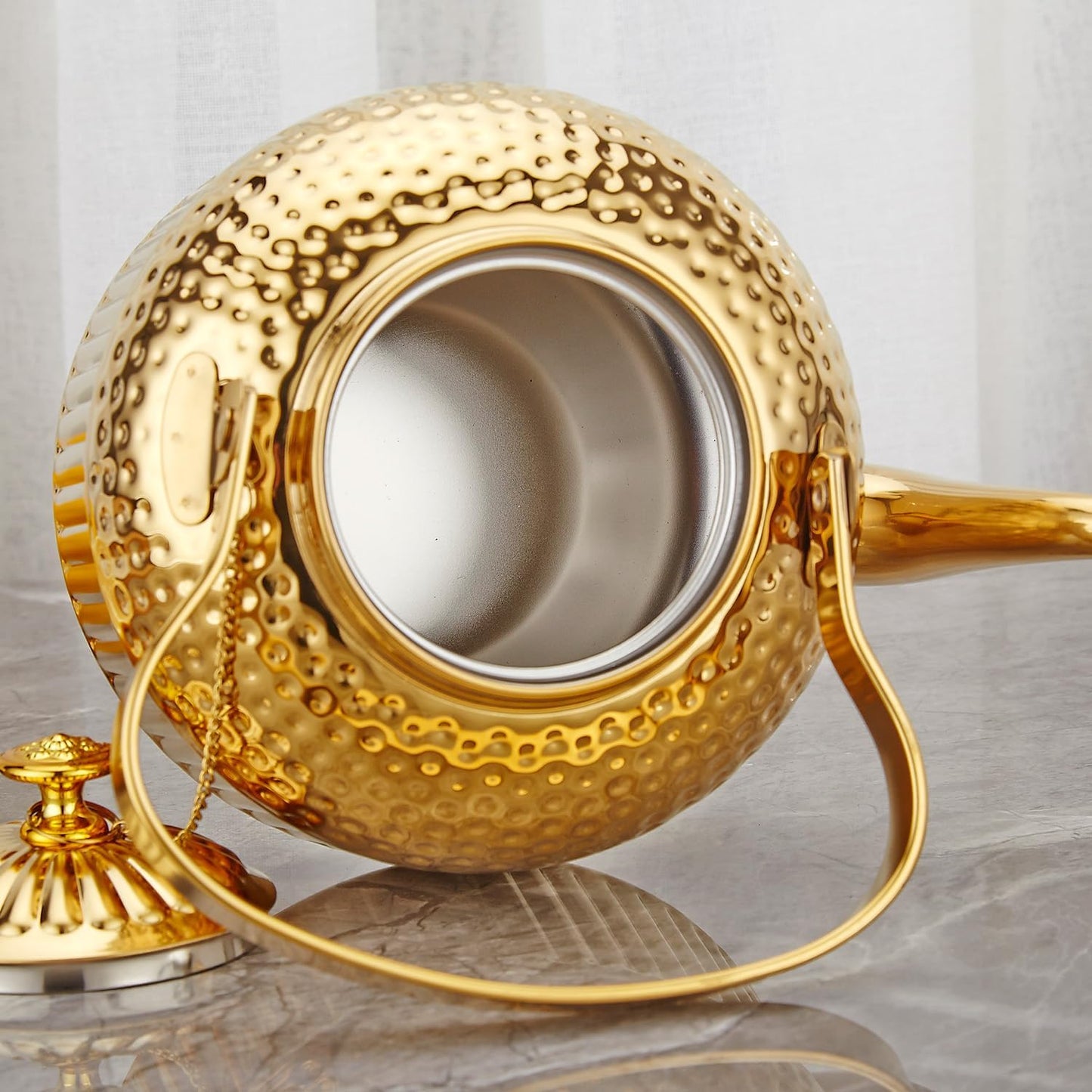 SANQIAHOME Antique 1.5L (50Oz) Stainless Steel Teapot with Infuser Gold