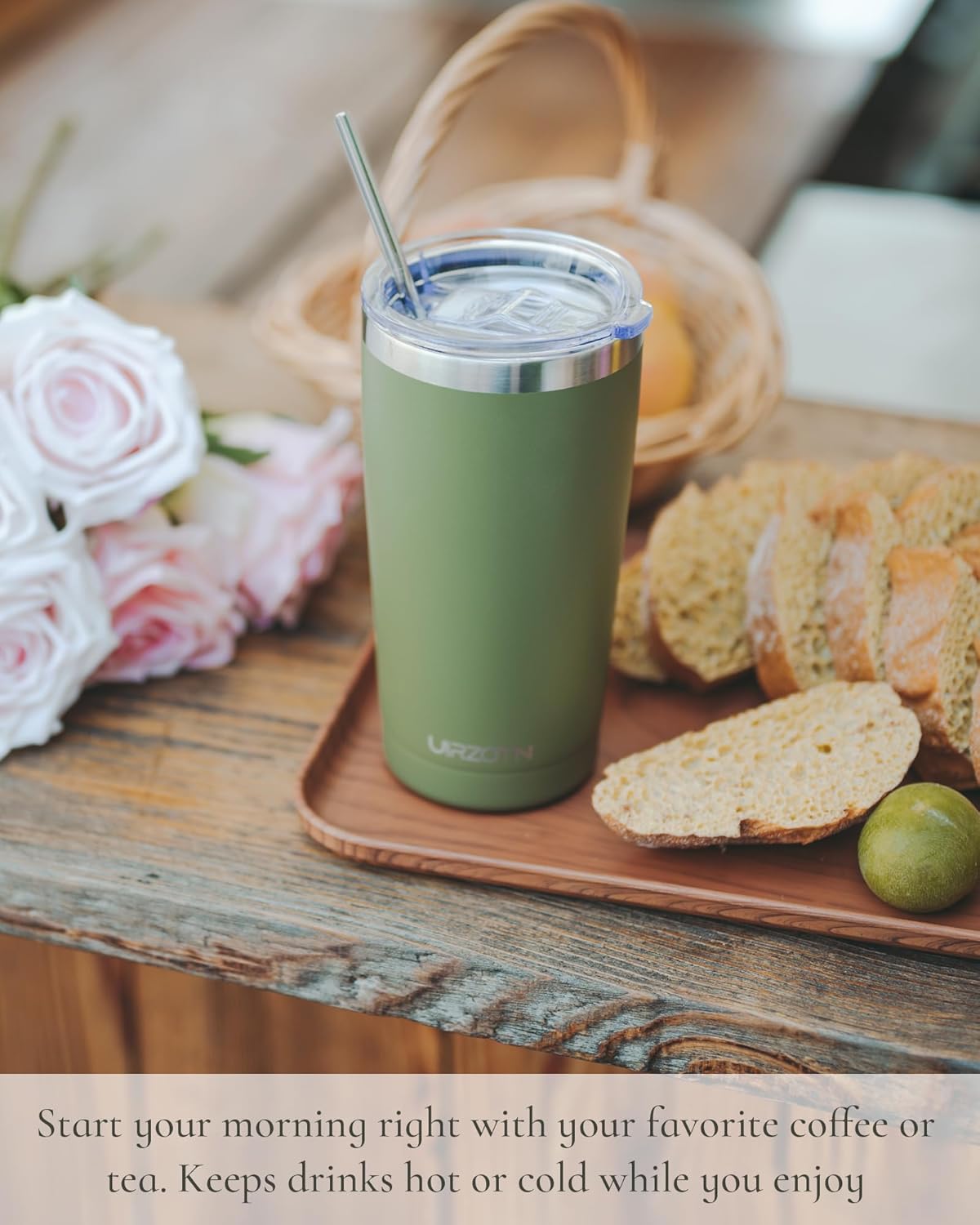 Travel Coffee Tumbler 20oz, Leakproof Travel Coffee Mug with Lid and Straw, Stainless Steel Double Wall Vacuum Insulated Tumbler for Hot/Iced Drinks (Textured Matte, Lilac Pink)