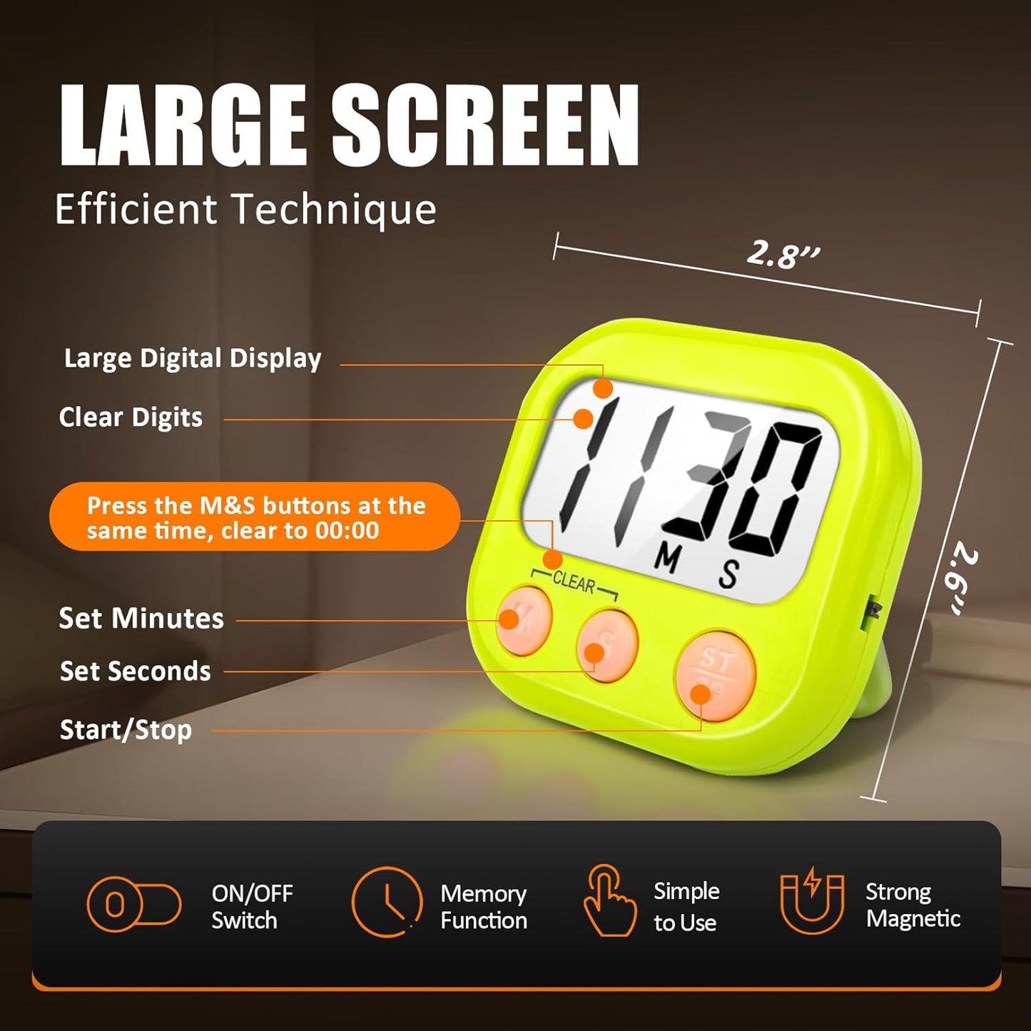 12 Pack Digital Kitchen Timers for Cooking Magnetic Timer for Cooking Loud Alarm Green