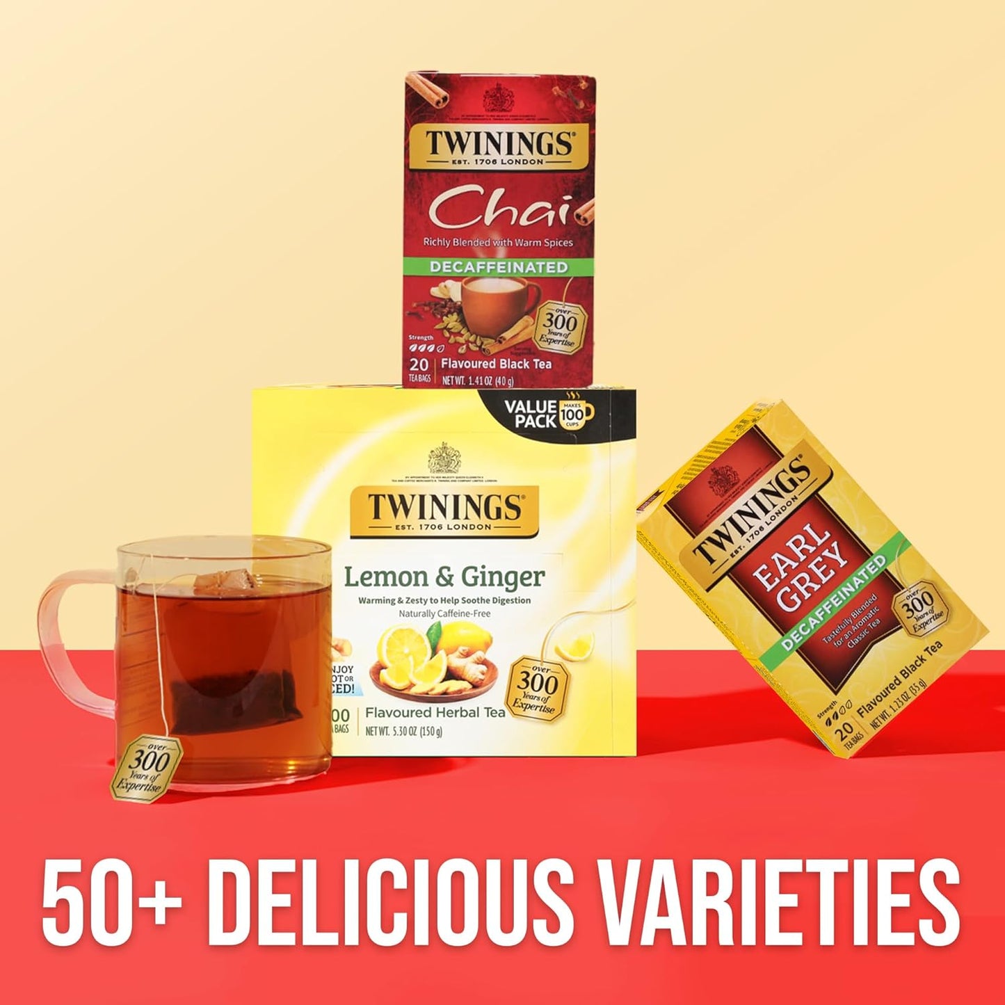 Twinings Decaffeinated Chai Individually Wrapped Bags, 20 Count (Pack of 6), Sweet, Savoury Spices, Enjoy Hot or Iced, 120 Teabags