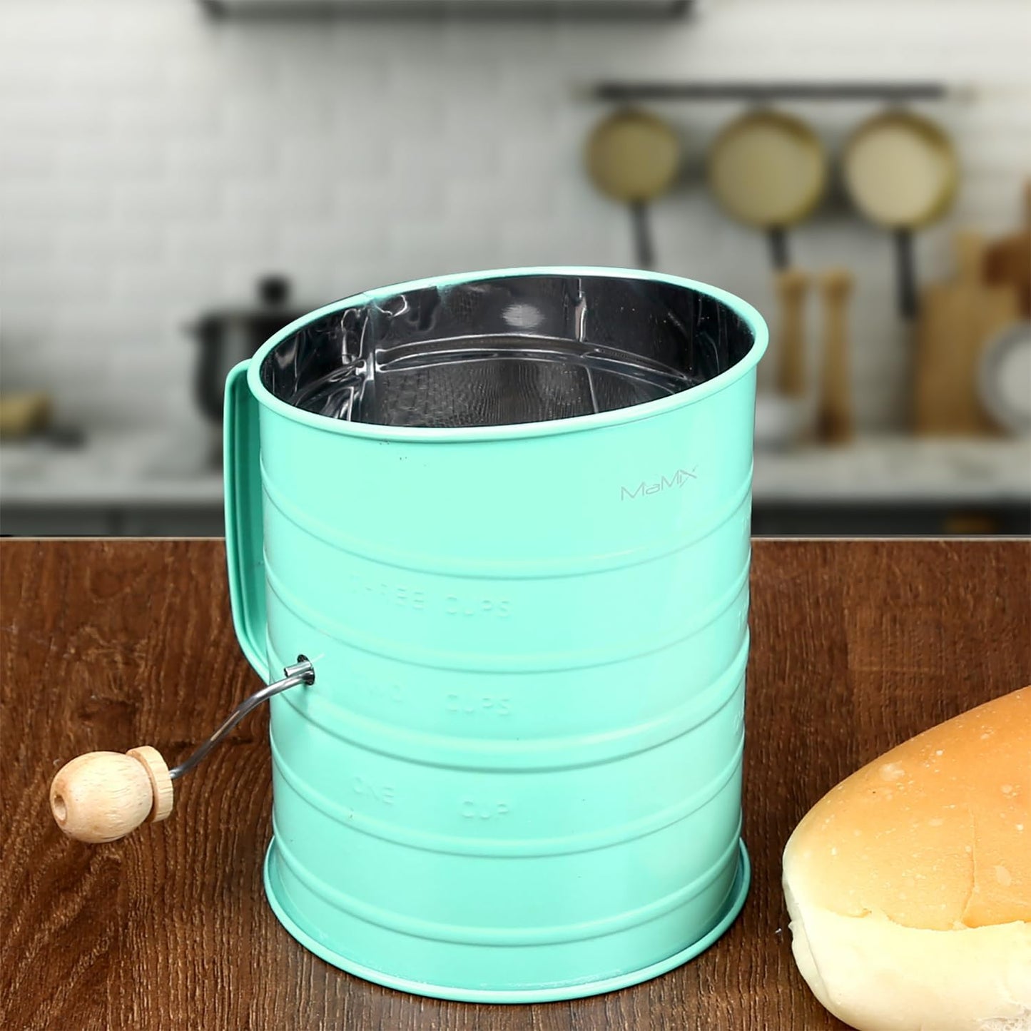 MaMix Stainless Steel Baking Hand Crank Flour Sifter with 2 Wire Agitator 3 Cup