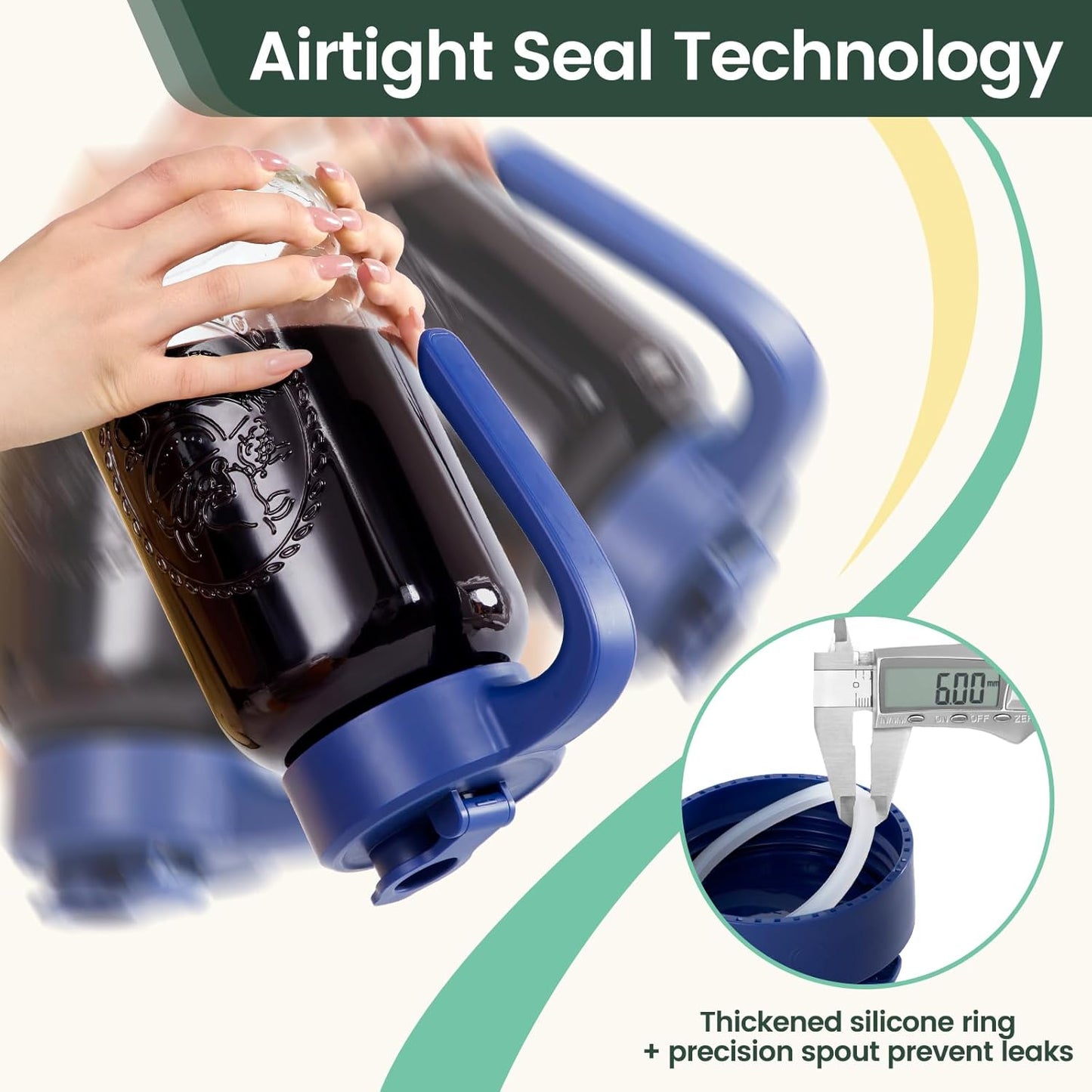 Mason Jar Pitcher - Airtight & Leakproof Glass Pitcher with Lid, Perfect for Breastmilk, Cold Brew, and Sun Tea, 2 Quart (64 oz) Mason Jar with Pour Spout Lid