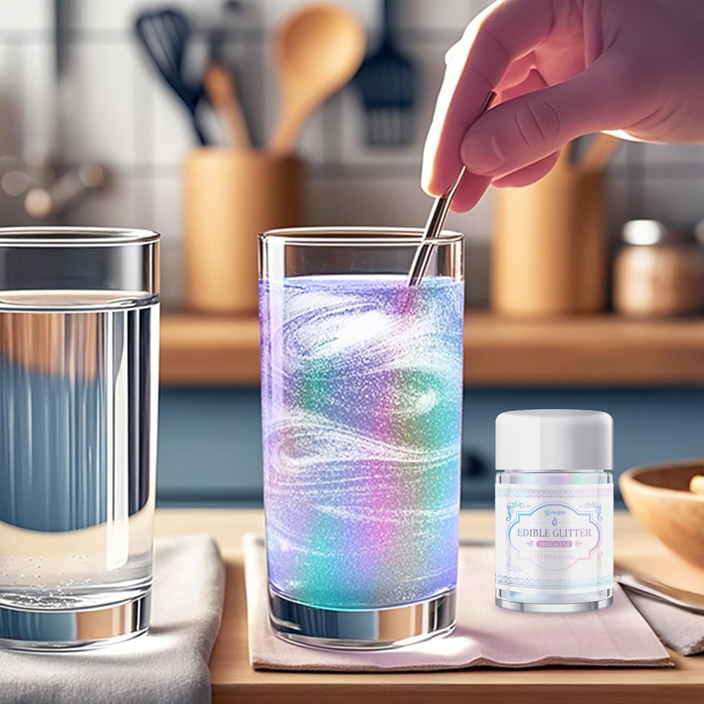 Iridescent Edible Glitter for Cocktails - Herbeklab Rainbow Luster Dust Edible Iridescent Drink Glitter Food Grade Shimmer Powder for Beverage Chocolate, 5g