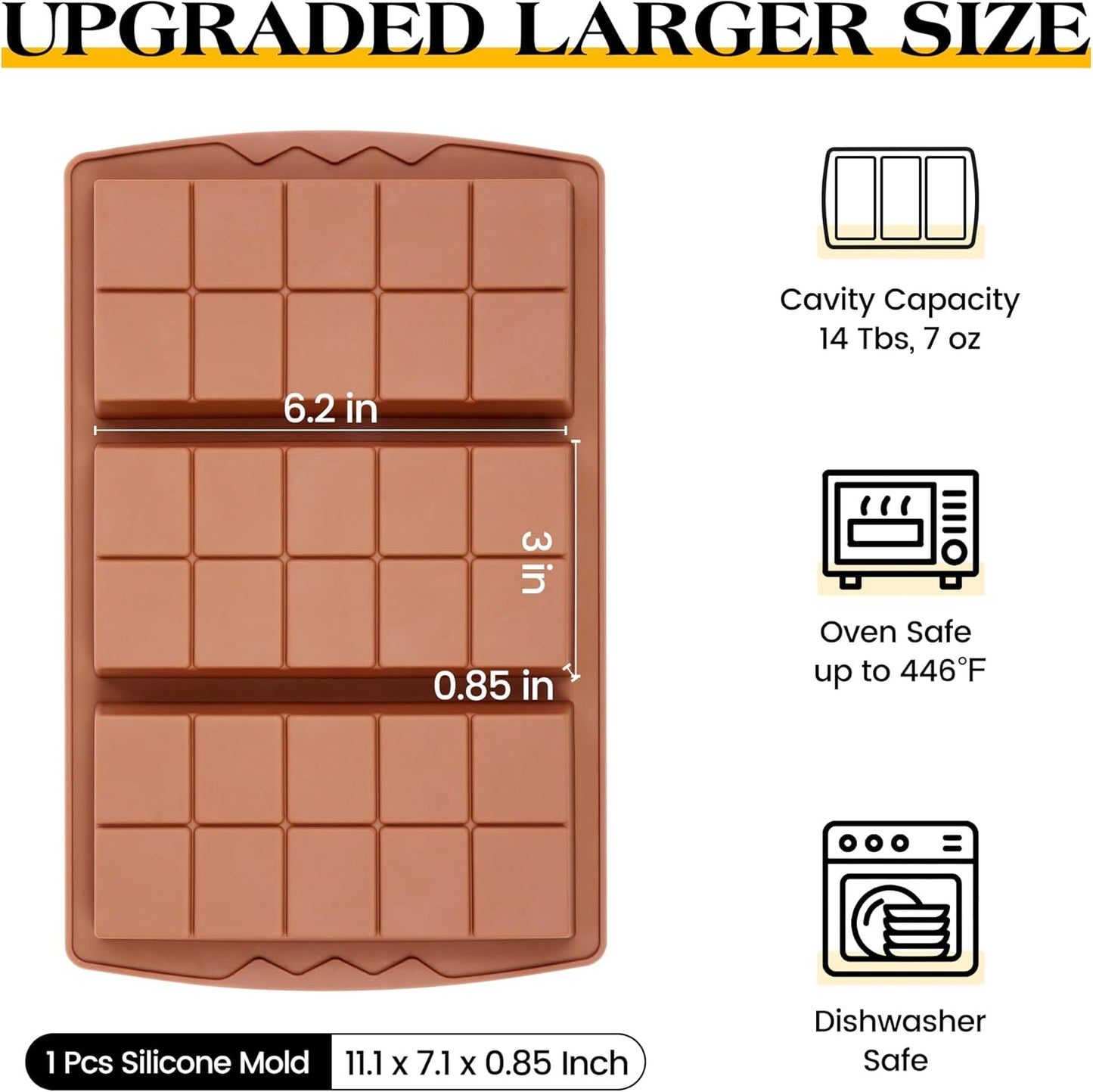 1 Pc Chocolate Bar Mold Deep Large Chocolate Molds Silicone Break Apart Thick Silicone Molds for Candy Bar (10 Snap)