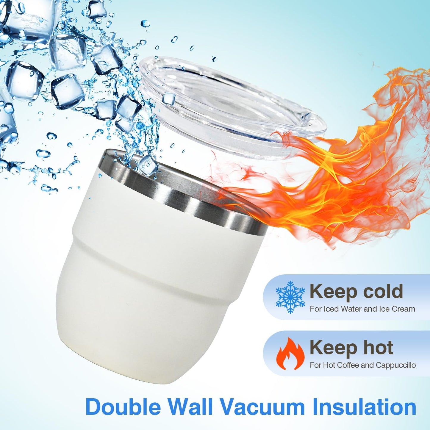 4oz Stackable Cup, Vacuum Insulated Espresso Cup Set of 6, Espresso Shot Glass for Coffee, Double Wall Stainless Steel Mini Tumbler Shot Glasses with Straw and Lid (A-white6P, 4oz)