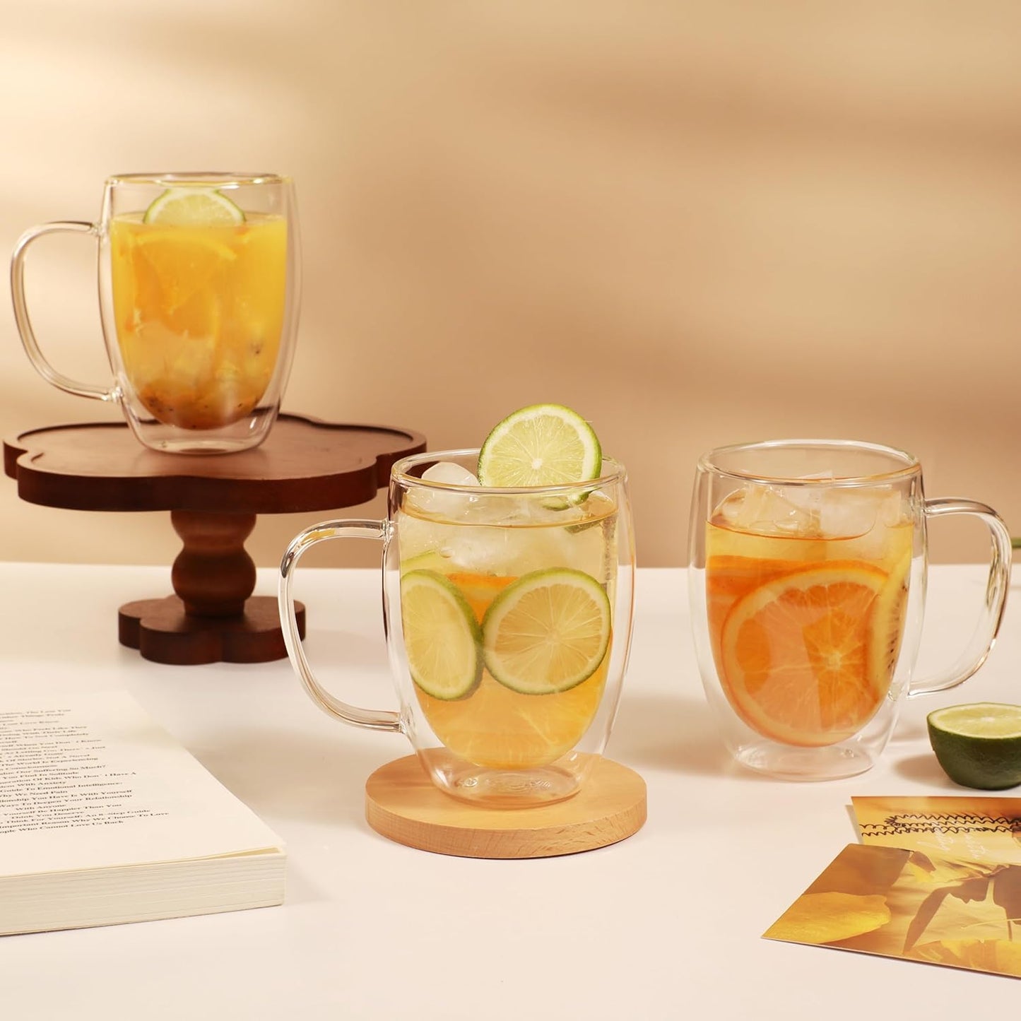 CNGLASS 6 Pack Double Walled Glass Coffee Mugs,12oz Clear Coffee Cups with Handle,Insulated Glass Espresso Mugs for Latte,Cappuccino,Tea