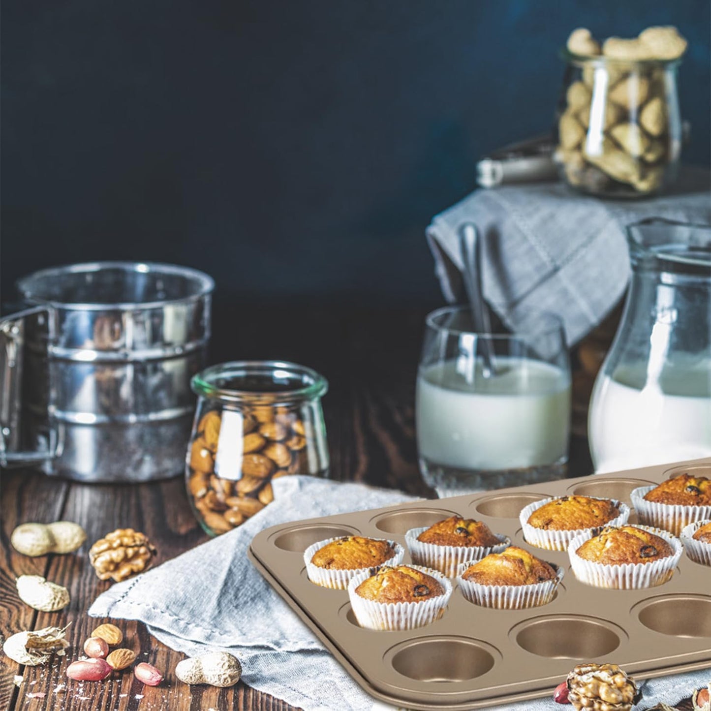 Nsmykhg 24-Cup Nonstick Mini Cupcake & Muffin Pans - Carbon Steel Baking Pans, 3 Pack, Durable Muffin Tin, Easy to Clean, Perfect for Baking Cupcakes & Mini Muffins, Oven Safe, BPA-Free