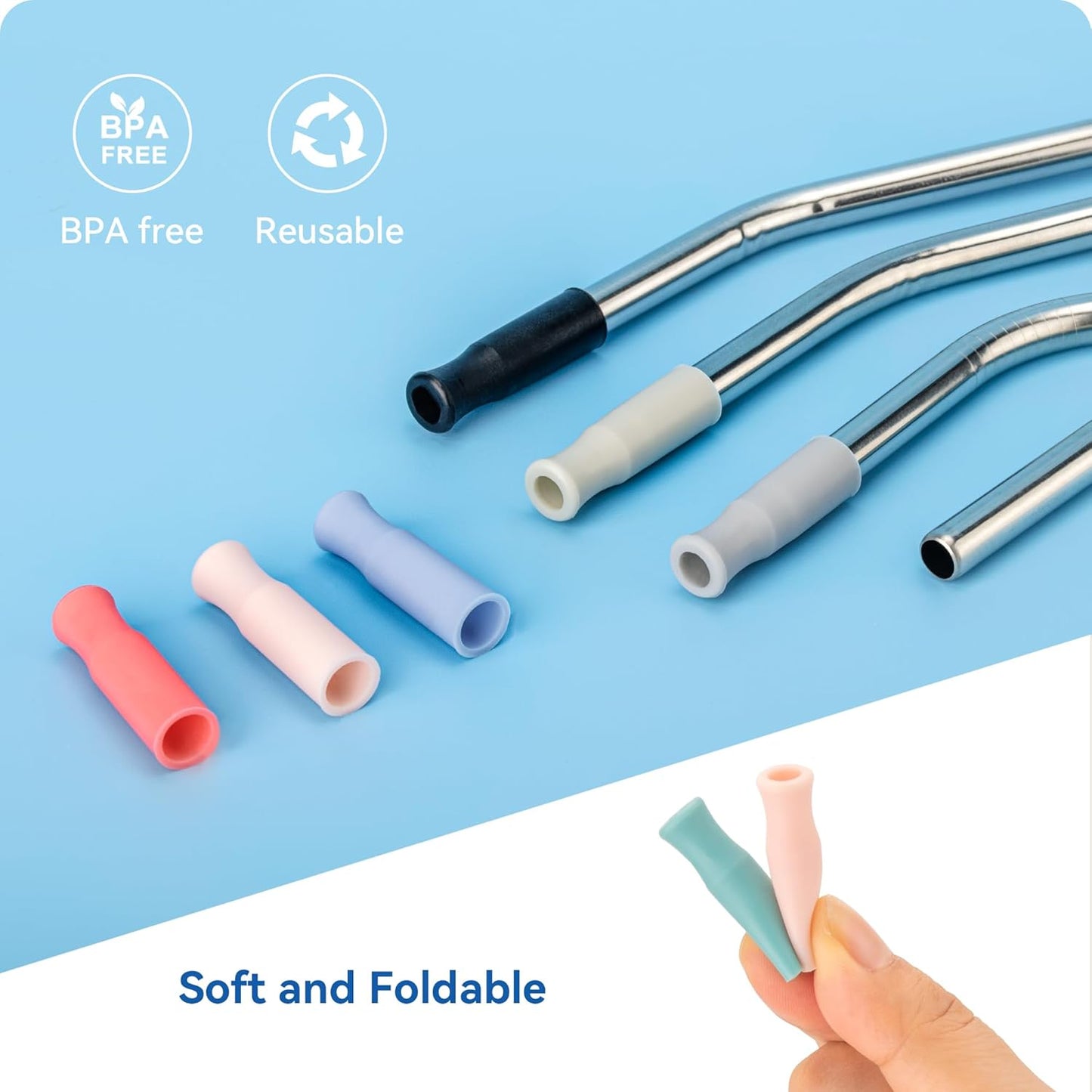 Metal Straws with Silicone Tip for 30 oz Tumbler, Reusable Stainless Steel Straws for Stanley 30 oz Tumbler,3 Bent Tubes & 6 Tips& 1 Cleanr Brush (Pink Dusk)