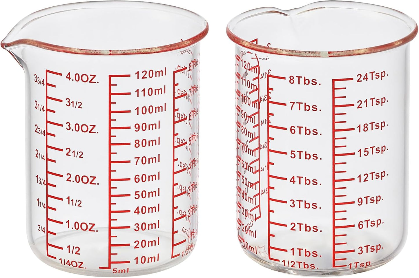 High Borosilicate Glass Measuring Cup-V-Shaped Spout,Glass Measuring Beaker for Kitchen or Restaurant, Easy to Read, 120 ML (4 Oz)-Pack of 2