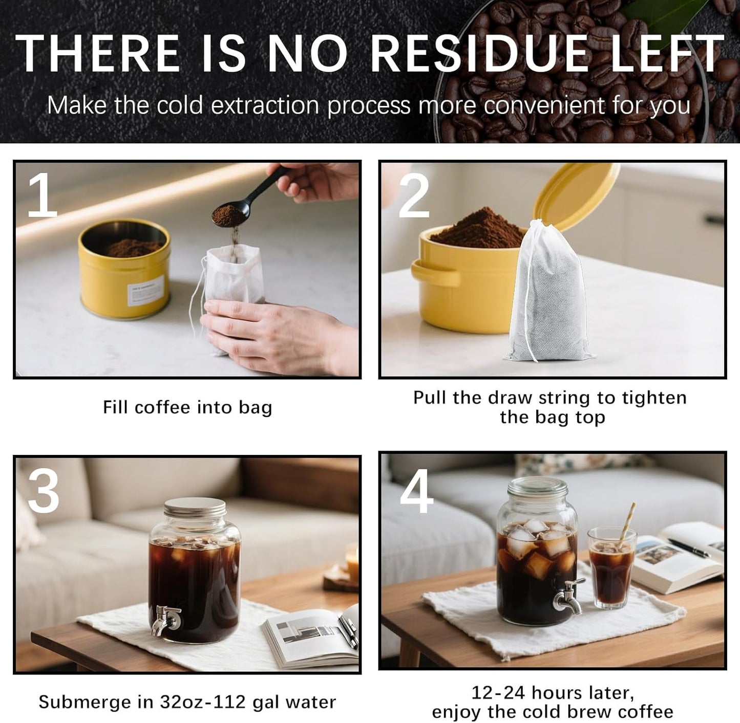 150 Pcs Cold Brew Bags 4x6 inch, No Mess Disposable Cold Brew Coffee Filter Pouches with Drawstring Large Empty Tea Bag for Loose Leaf Tea, Iced Coffee, Herbs, Spice, Home brewing, Hot pot