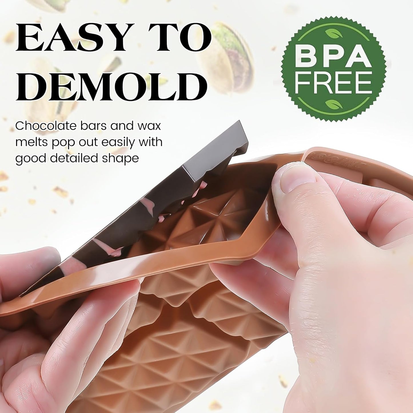 1 Pc Chocolate Bar Mold Deep Dubai Stuffed Silicone Molds for Filling Knafeh Pistachio Chocolate Bar and Wax Melts Rectangle Thick Candy Bar Molds Break Apart (Pyramid)
