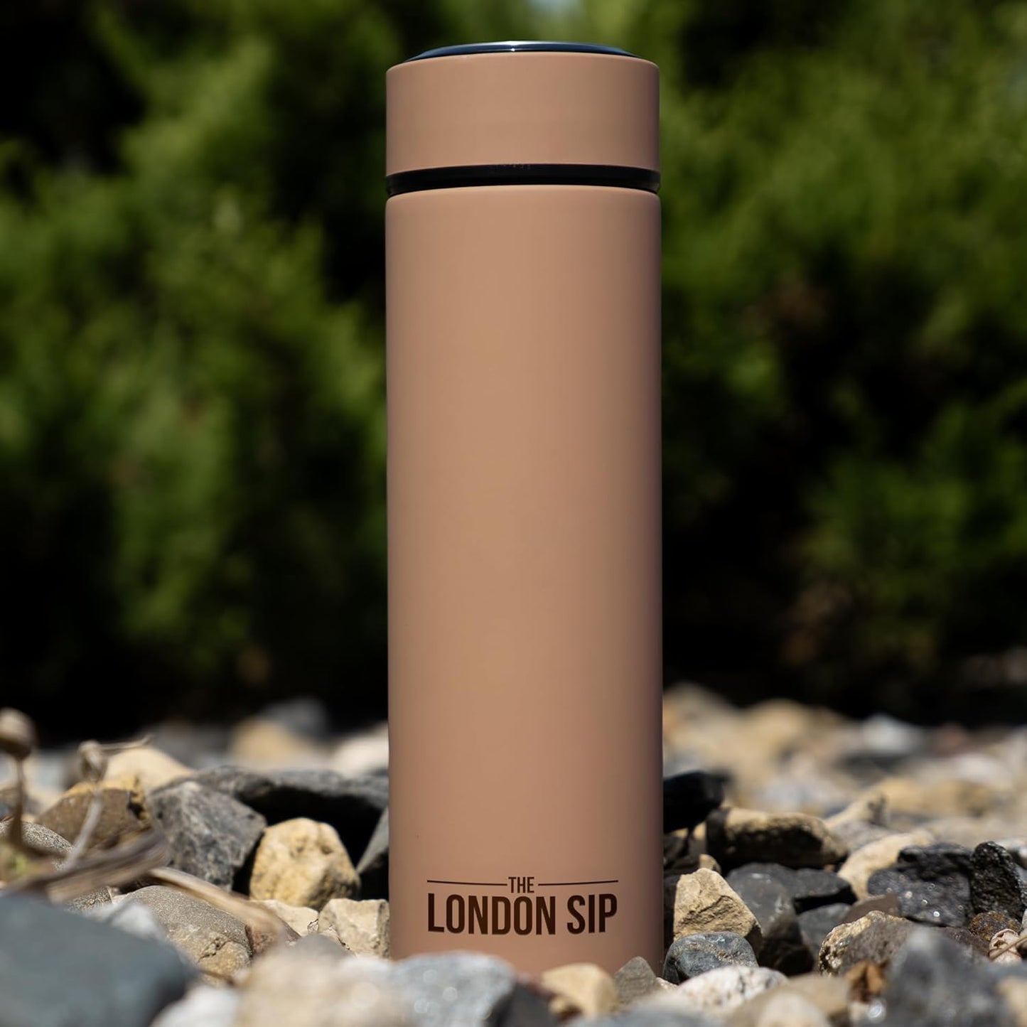 London Sip 16.9 oz Multi-Purpose Tea Infuser Mug – Fruit Infuser Water Bottle for Hot and Cold – Double Wall Stainless Steel Insulated, Mocha Brown