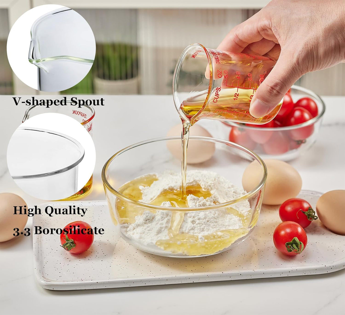 High Borosilicate Glass Measuring Cup-V-Shaped Spout,Glass Measuring Beaker for Kitchen or Restaurant, Easy to Read, 150 ML (5 Oz)-Pack of 2