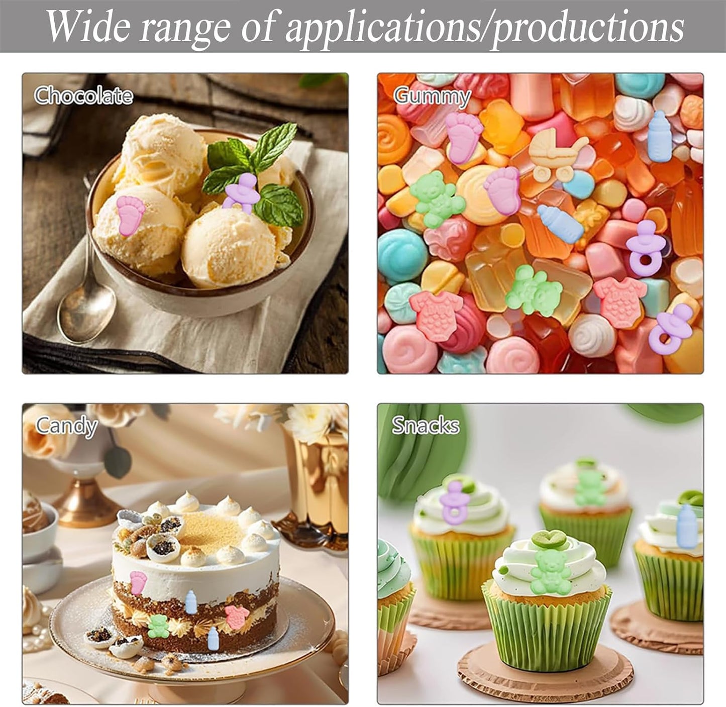 2 Pcs Baby Shower Chocolate Molds, 35 Cavity Baby Feet Mini Molds Baby Bottle Pacifier Baby Onesie Baby Carriage Bear Molds for Baby Shower Party Cake Decoration Cupcake Topper