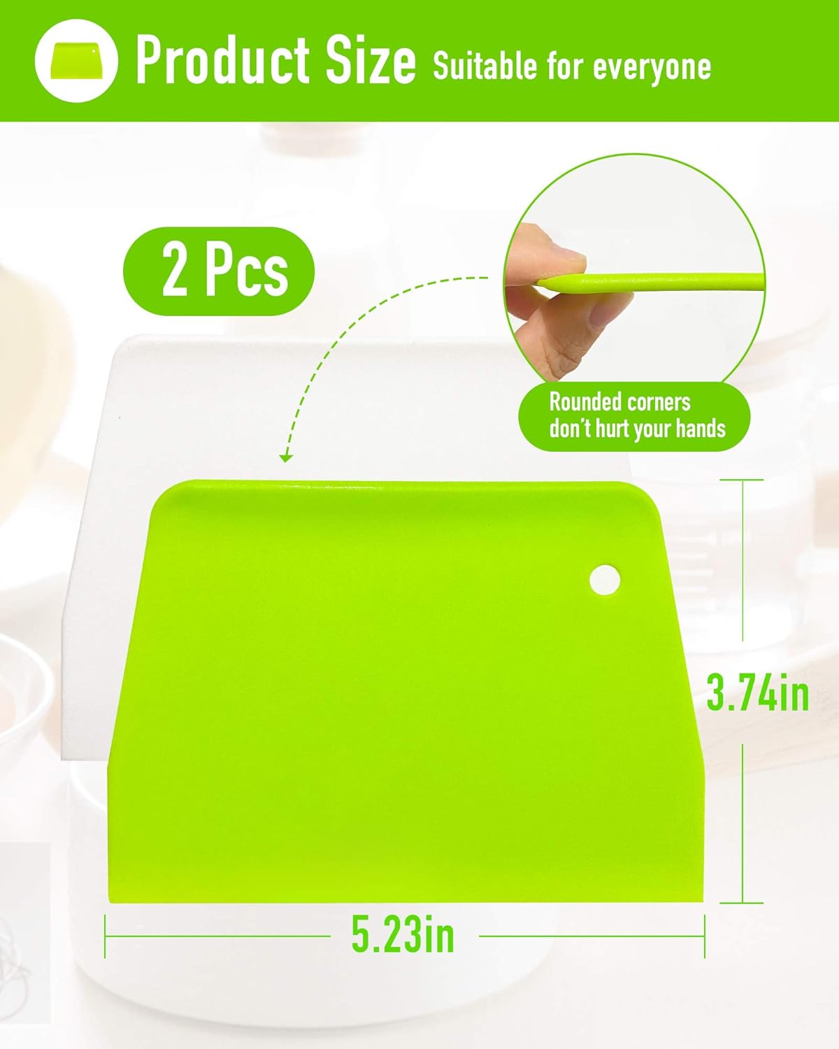 (2PCS) Dough Scraper Bowl Scraper ,Food safe Plastic Dough Cutter, Flexible Plastic Scraper Practical Bench Scraper Multipurpose Food Scrappers for Bread Dough Cake Fondant Icing