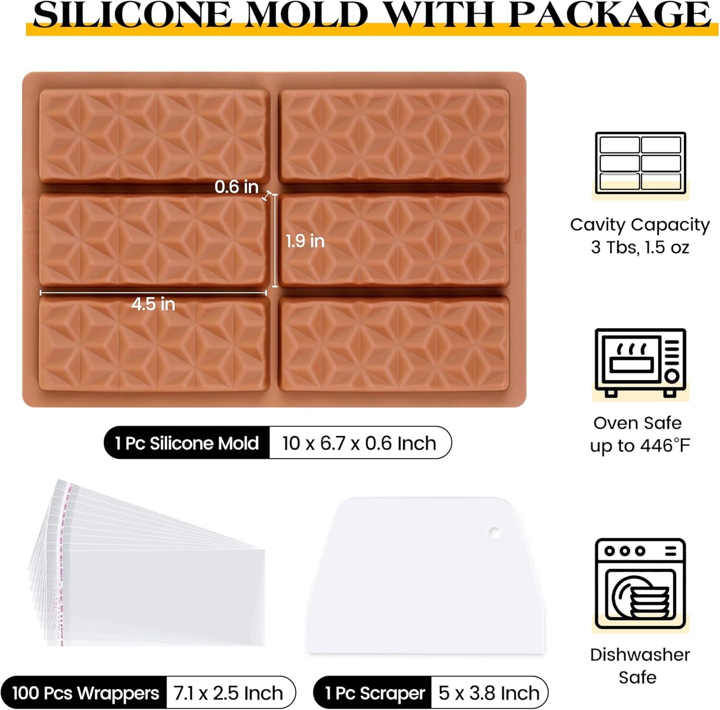1 Pc Chocolate Bar Mold Deep Dubai Stuffed Silicone Molds for Filling Knafeh Pistachio Chocolate Bar and Wax Melts Rectangle Thick Candy Bar Molds Break Apart (Pyramid)