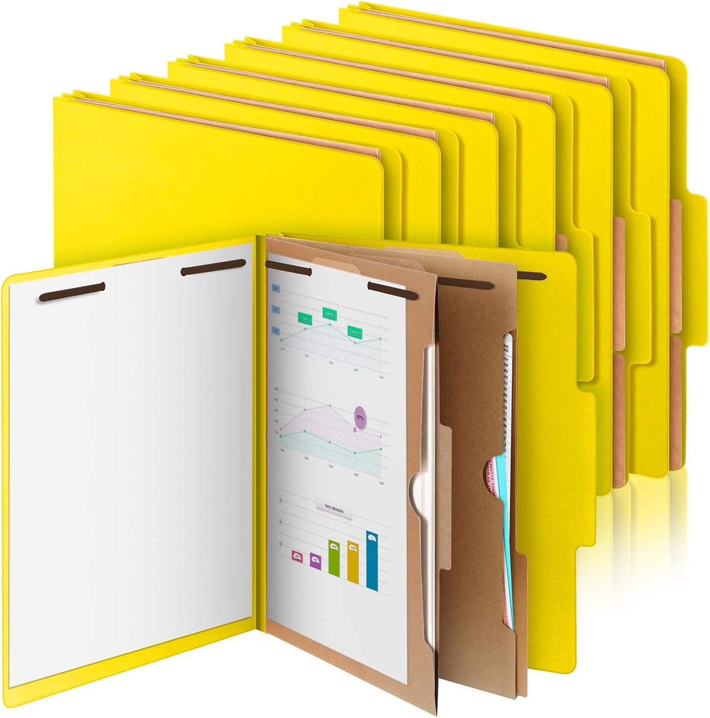 12 Pcs Classification Folders Letter Size, Back to School Supply for Teacher, Student, 2 Pocket Dividers Pressboard File Folder Bulk with 2 Fasteners, 2 in Expanding File Organizer (Yellow)