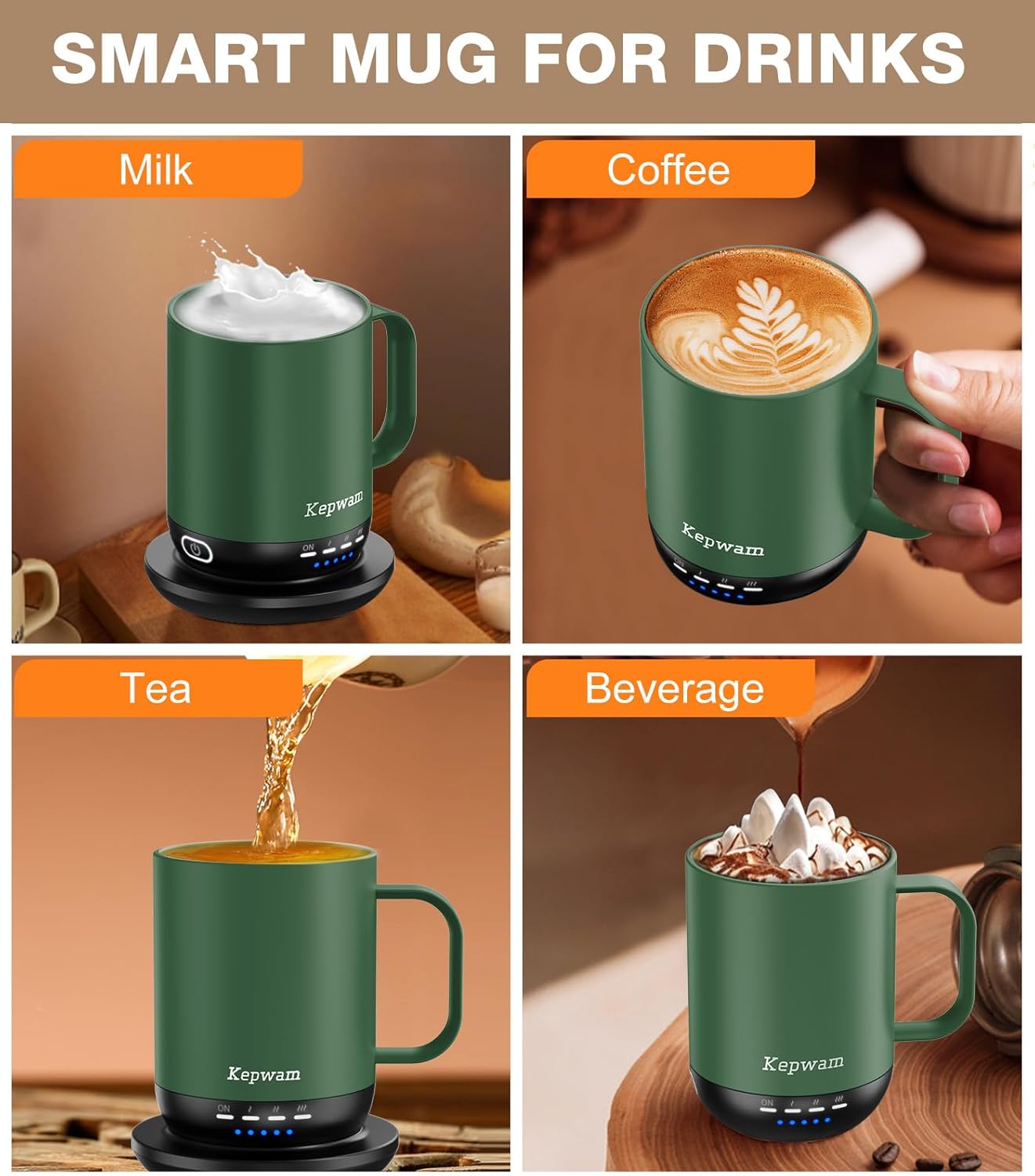 Heated Coffee Mug T1-14oz Fast Heating & Longer Battery Life Self Heating Coffee Mug Hot to 149℉ - Touch & App Controlled Mug Coffee and Hot Beverage Warmer, Gifts for Women and Men