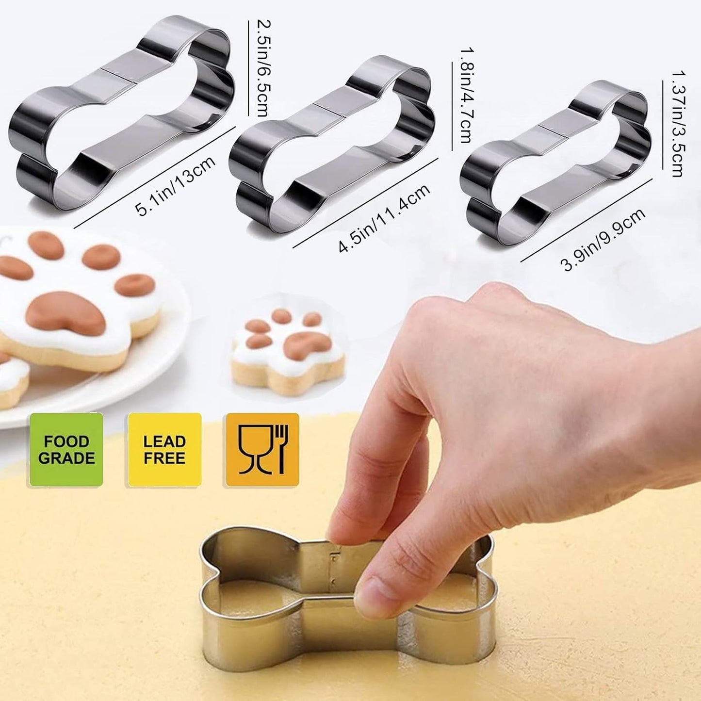 Dog Treat Molds, Dog Paw and Bone Shaped Silicone Molds,3 Packs Stainless Steel Cookie Cutter,for Chocolate, Candy, Jelly, Ice Cube, Dog Treats - Set of 11