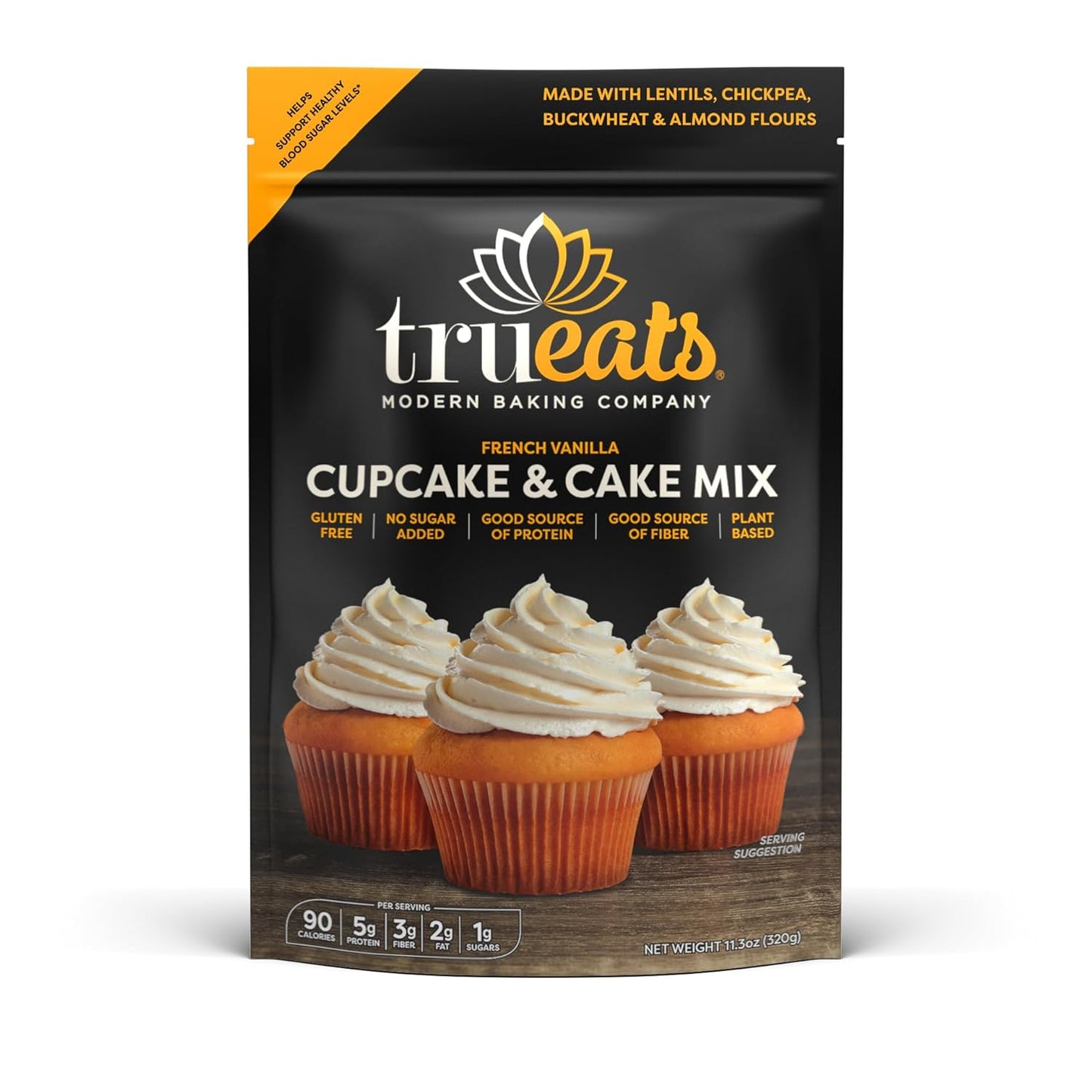 TruEats Cupcake & Cake Mix - French Vanilla: Low Glycemic, Protein & Fiber Rich, Gluten & Grain Free, Diabetic Friendly, Vegan Friendly, Dairy Free, Plant Based, Sweetened with Monk Fruit Sweetener