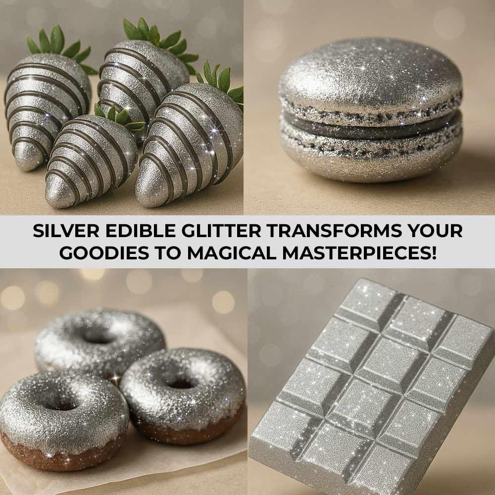 Bulk 20g Silver Edible Glitter for Drinks | Premium Edible Glitter for Cakes, Cocktails, Silver Cake Decorating Decorations Food Grade, Vegan, Kosher, Halal, Gluten Free - Made in USA