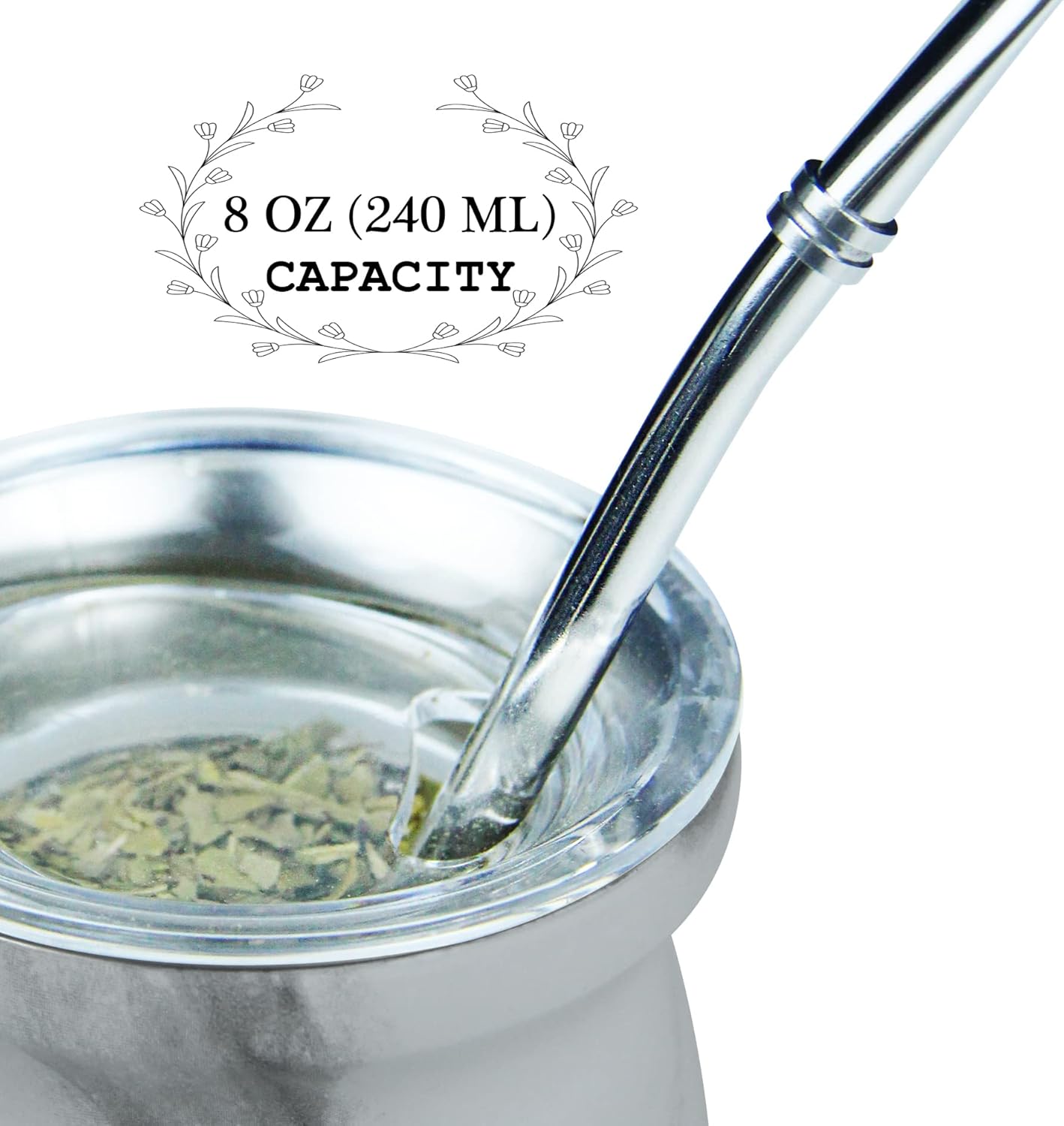 LA FEE Yerba Mate Natural Gourd/Tea Cup Set Brown (Original Traditional Mate Cup - 8 Ounces),Includes Yerba Mate Straw & Cleaning Brush,Stainless Steel | Double-Walled | Easy to Clean (White)