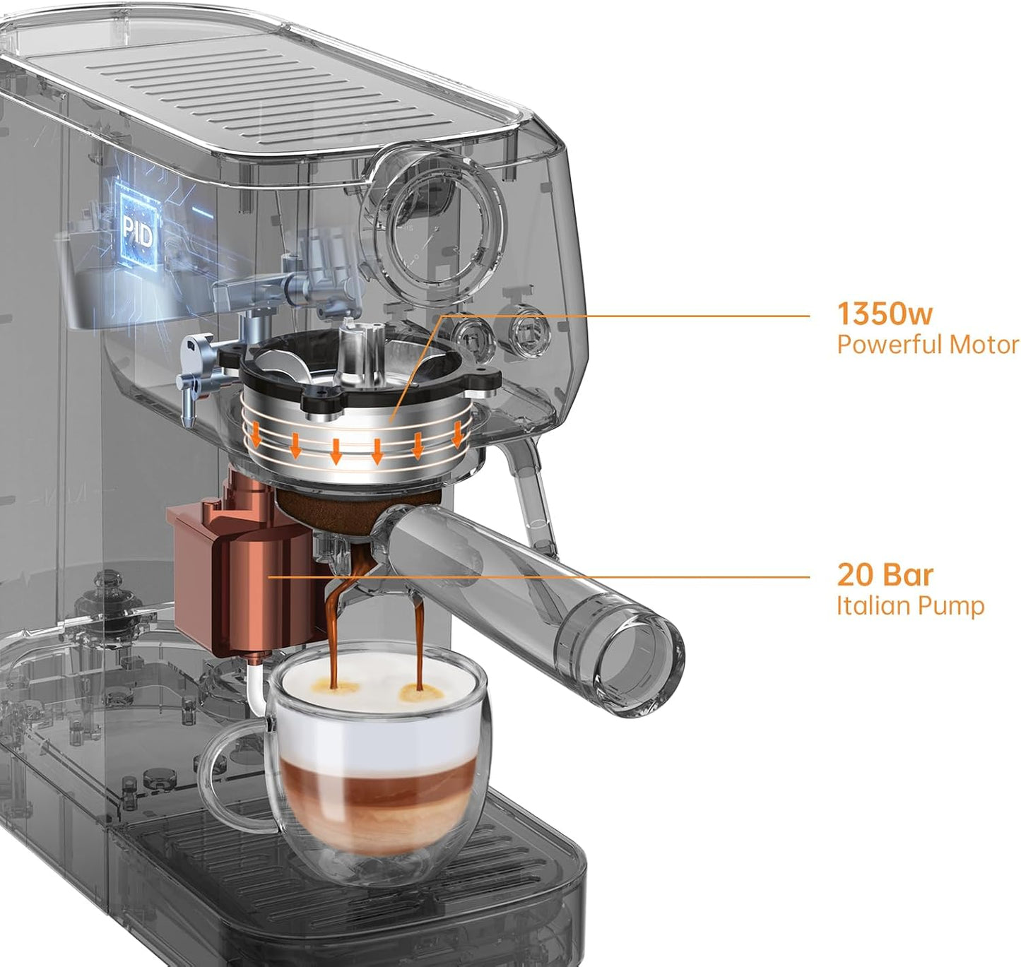 Espresso Machine 20 Bar, Espresso Coffee Maker with Professional Milk Frother Steam Wand for Cappuccino & Latte, 49oz Removable Water Tank for Home, Stainless Steel