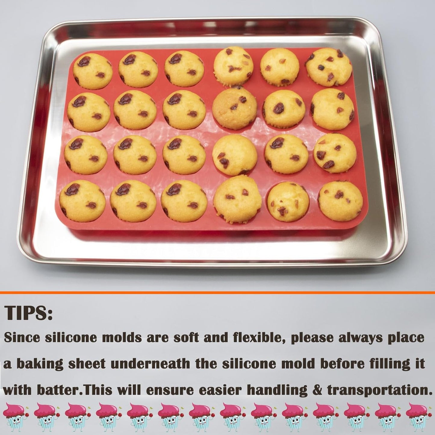 24 Cups Silicone Mini Muffin Pan Set, Nonstick Mini Cupcake Pans, BPA Free Small Muffin Tin for Baking, Set of 2 (Red+Red)