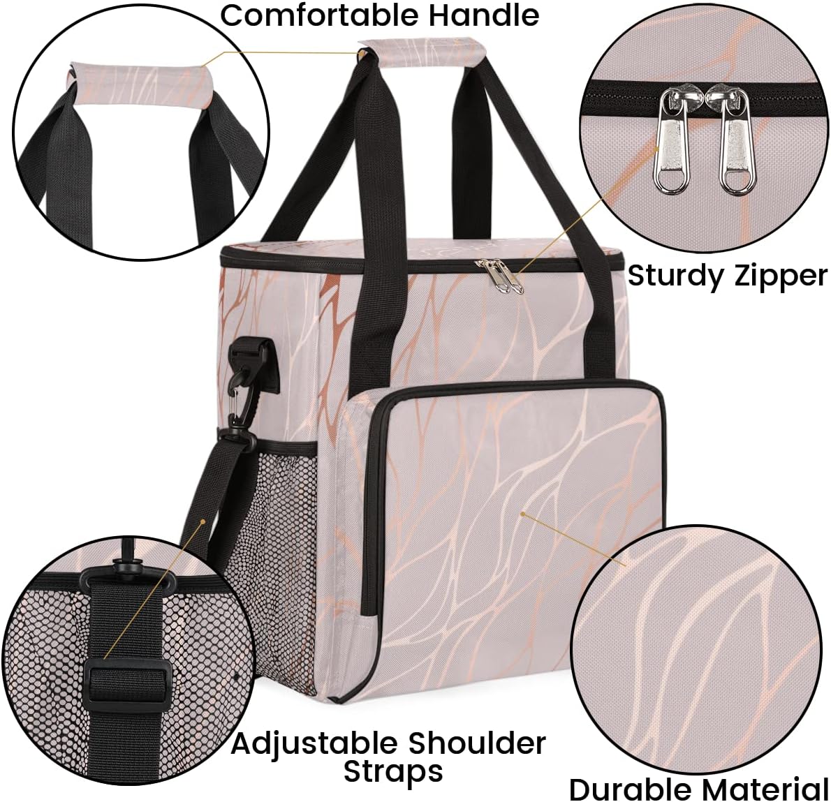 Abstract Rose Gold Marble Coffee Maker Carring Bag Travel Storage Tote Bag Compatible with Keurig K-Mini or K-Mini Plus Portable Single Serve Coffee Brewer Case with Pockets for K-cup Pods