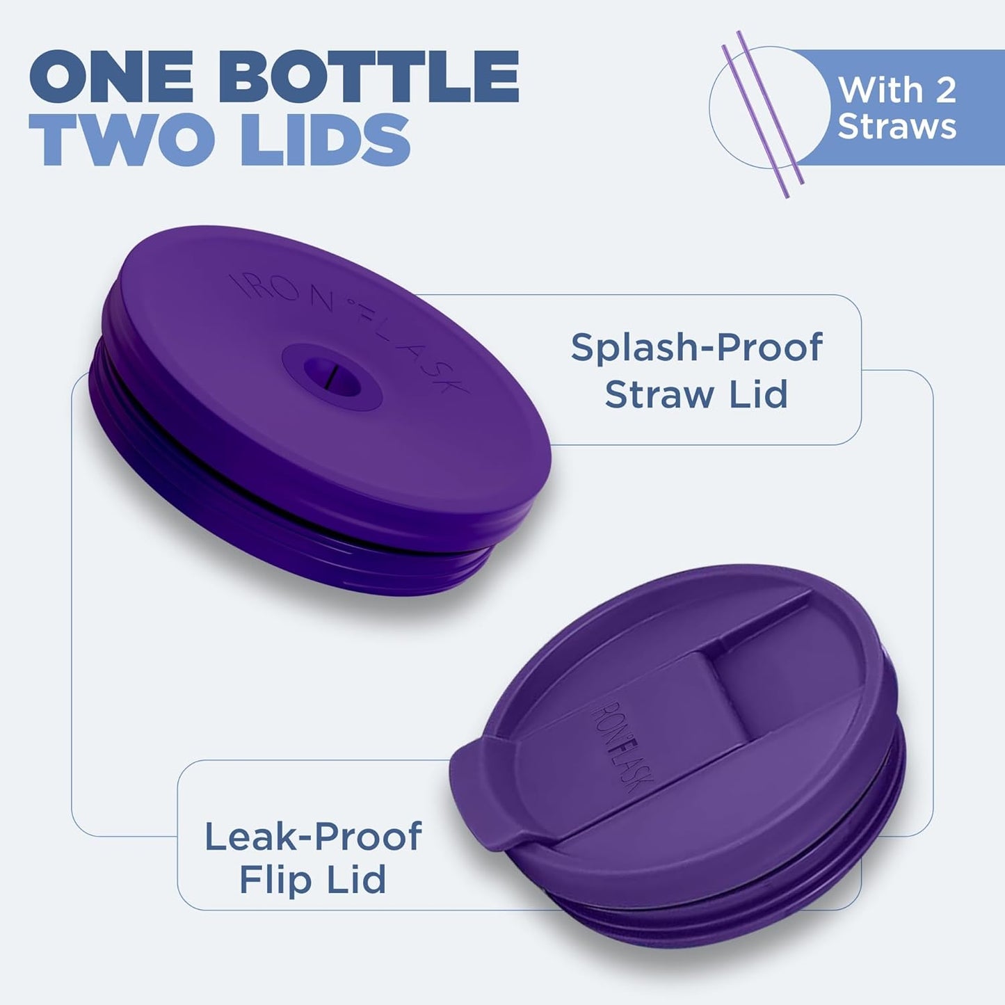 IRON °FLASK Co-Pilot Insulated Mug w/Straw & Flip Cap Lids - Cup Holder Bottle for Hot, Cold Drink - Leak-Proof - Water, Coffee Portable Travel Mug - Lavender, 32 Oz