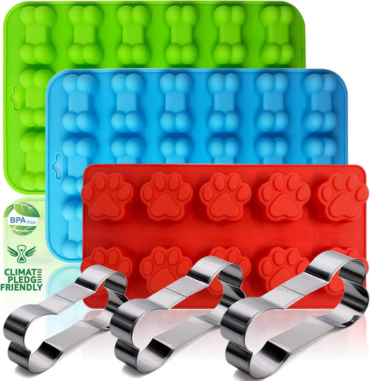 Dog Paw and Bone Molds,Non-Stick Food Grade Silicone Dog Treats Molds for Chocolate, Candy - Set of 6