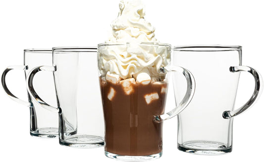 Simax Glassware Clear Glass Coffee Mug Set | Cold, Heat, and Shock Resistant Borosilicate Glass, Microwave and Dishwasher Safe, Includes Four (4) 10 Ounce Cups