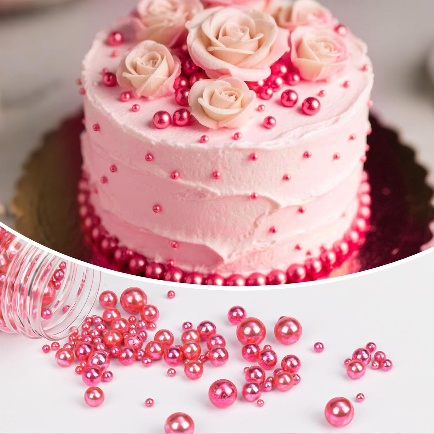 Twisweet Rose Gold Pearl Sprinkles for Cake Decorating, Edible Sugar Pearls for Baking, Mix Size, Cake Topper Cupcake Cookie Ice Cream Dessert Decorations, Valentine Mother's Day Birthday Wedding Party Supplies(130g/4.58oz)