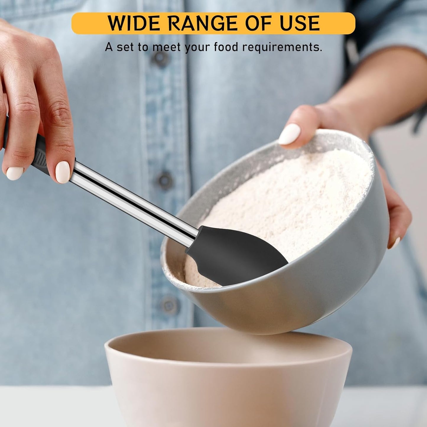 NileHome Pack of 3 Spatulas Silicone Heat Resistant, Cooking Utensils Set, Silicone Spatula BPA Free Cooking Utensils, Ideal Cookware for Fish, Eggs, Pancakes (Black)